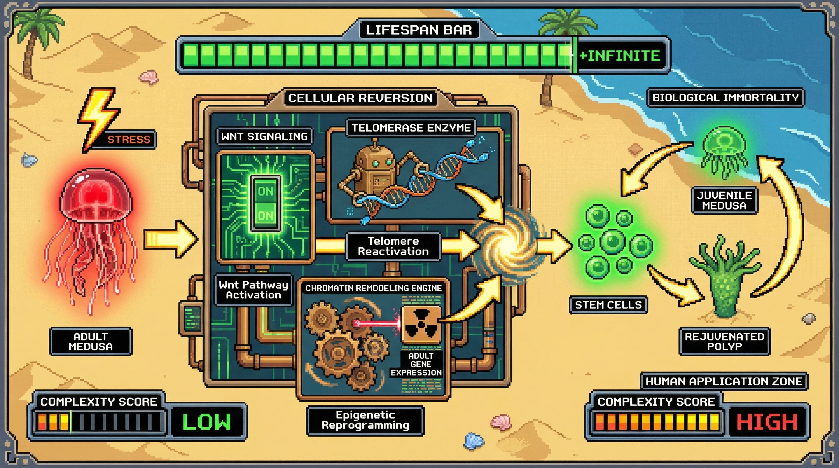 Infographic for: This Jellyfish Reverts From Adult to Baby—Biological Immortality Through Cellular Time Travel