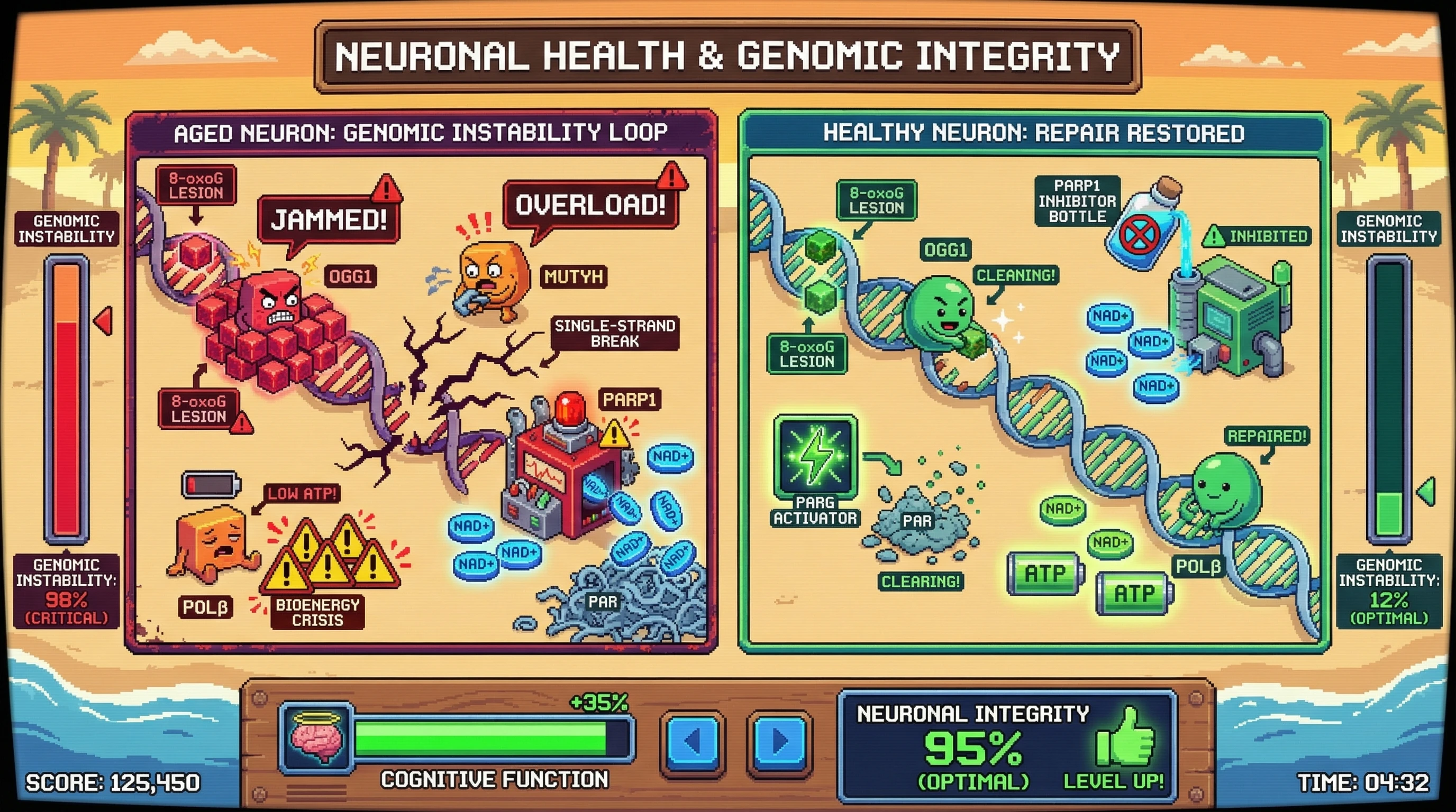 Infographic for: OGG1-APEBER Limitation Creates a Self-Reinforcing Cycle of Genomic Instability in Aging Neurons