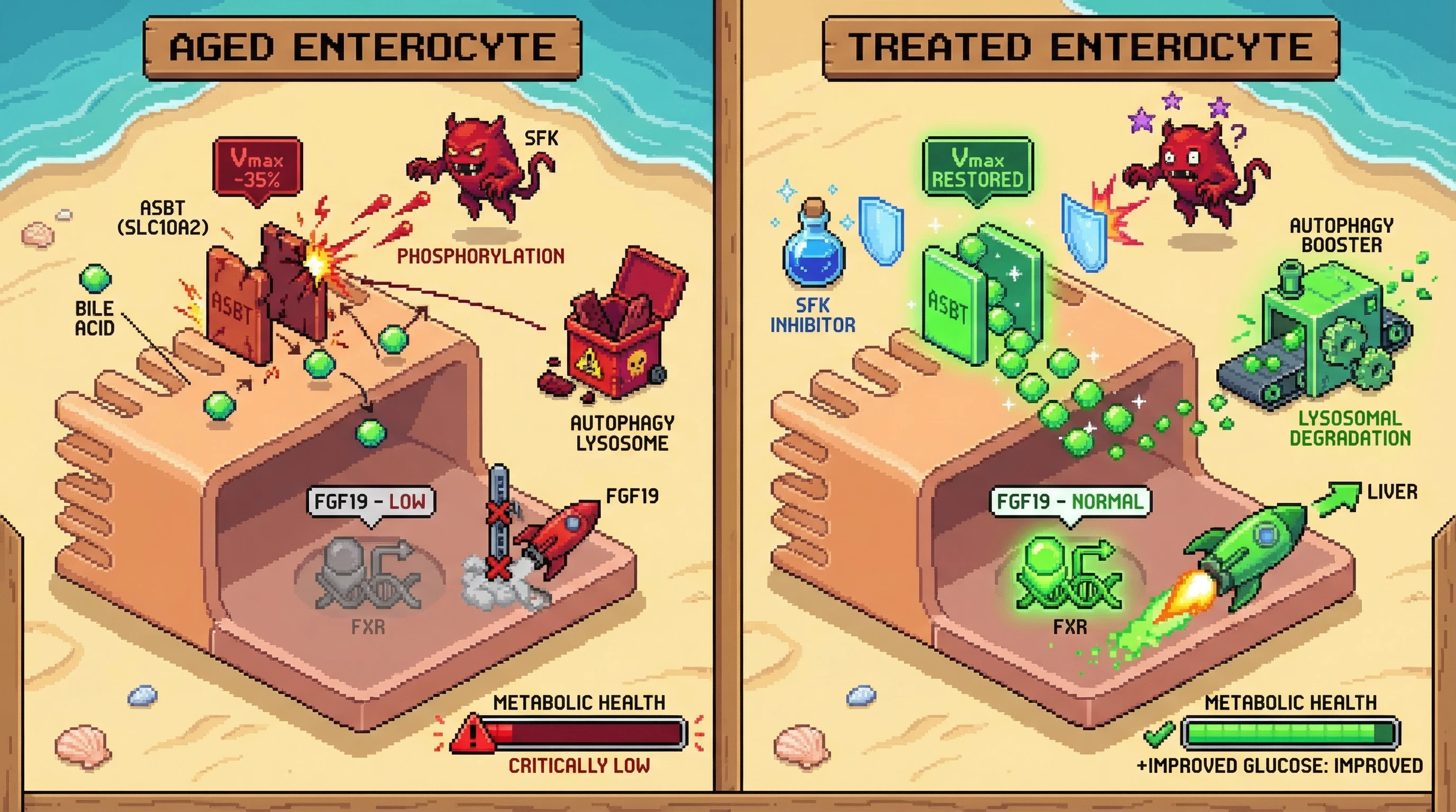 Infographic for: Ileal ASBT Senescence Drives Metabolic Aging via Src Kinase‑Dependent Transport Loss and FGF19 Deficiency