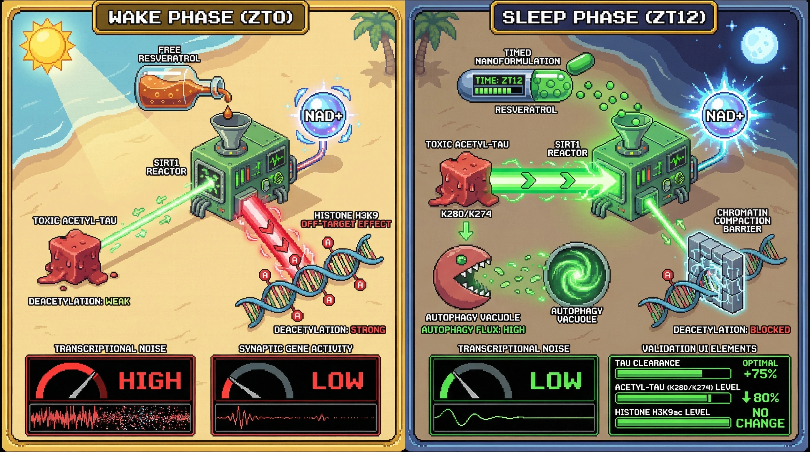 Infographic for: Timed SIRT1 Activation During Sleep Selectively Clears Pathogenic Tau Without Disrupting Epigenetic Homeostasis