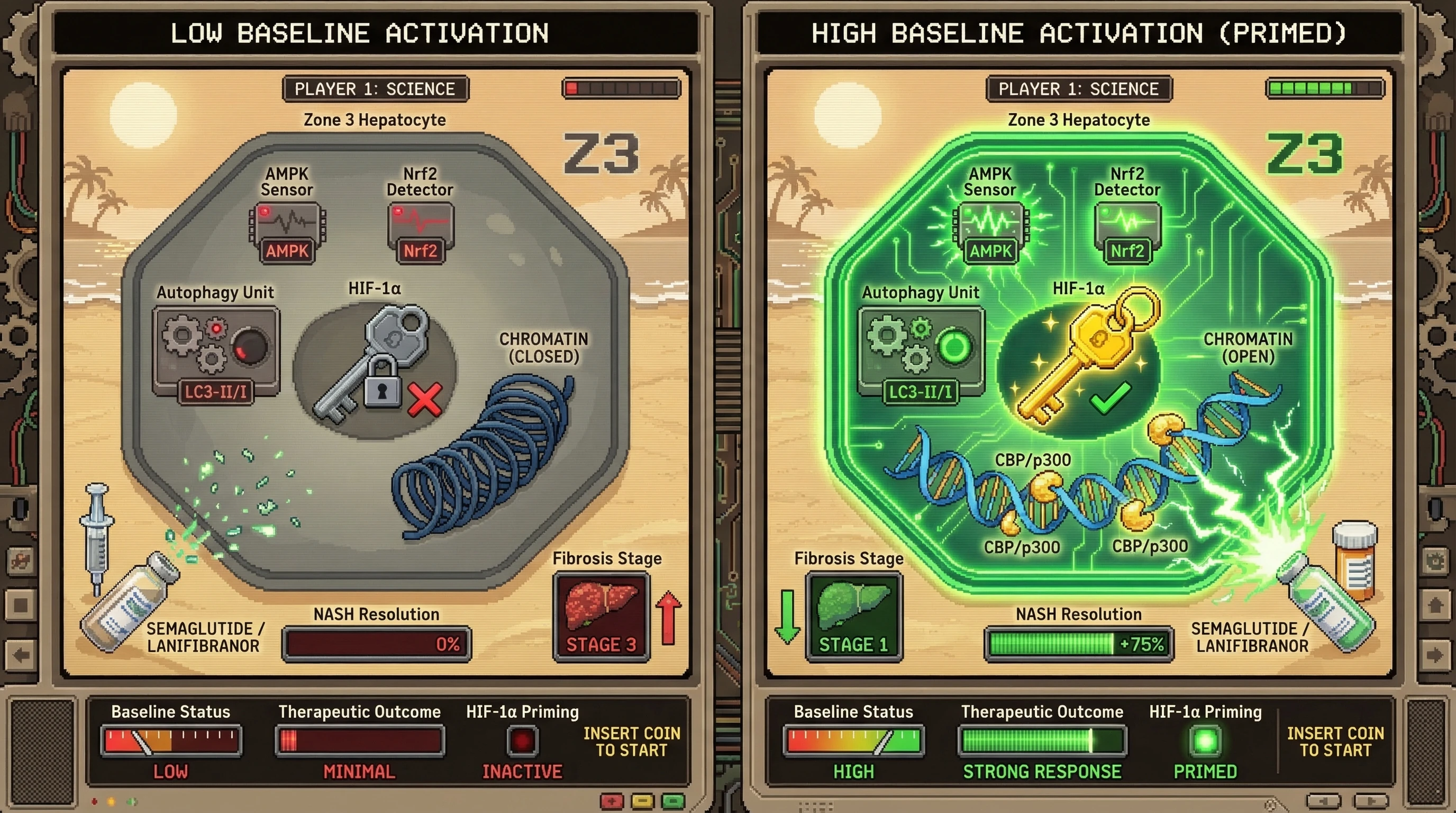 Infographic for: Baseline Zone‑3 Hepatocyte Stress‑Pathway Activation Determines Therapeutic Responsiveness in NAFLD/NASH