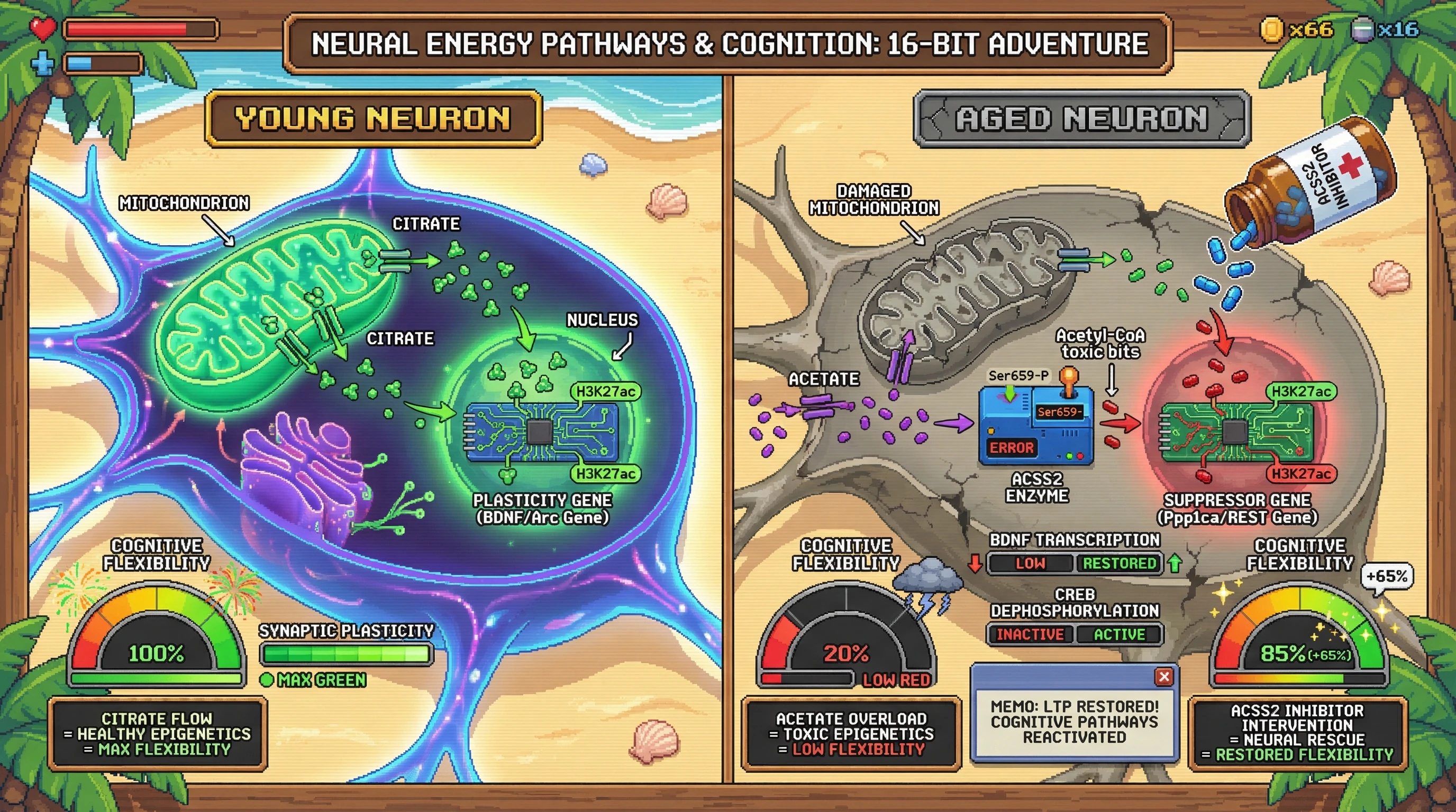 Infographic for: Nuclear acetate‑driven acetylation of memory suppressor genes drives age‑related over‑consolidation