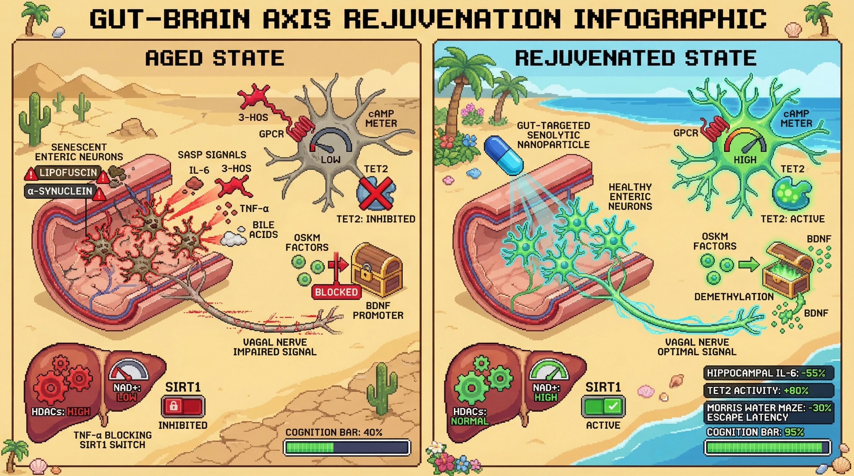 Infographic for: Gut Senescent Cell Clearance Primes the Brain for Epigenetic Rejuvenation