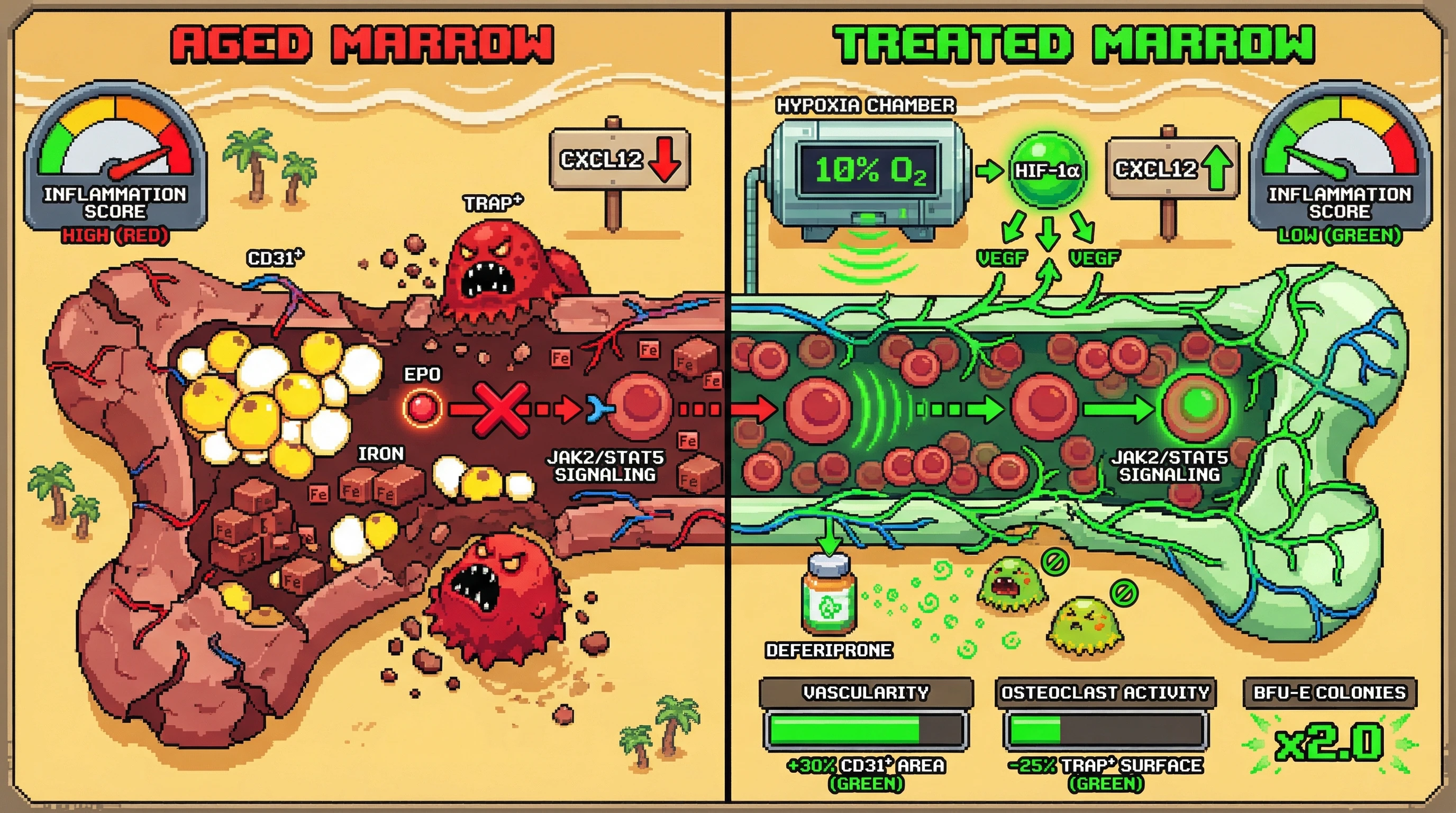 Infographic for: Intermittent Hypoxia Preconditioning with Pulsed Iron Chelation Reverses Age‑Related EPO Resistance by Revascularizing the Niche and Suppressing Osteoclast‑Mediated Bone Loss