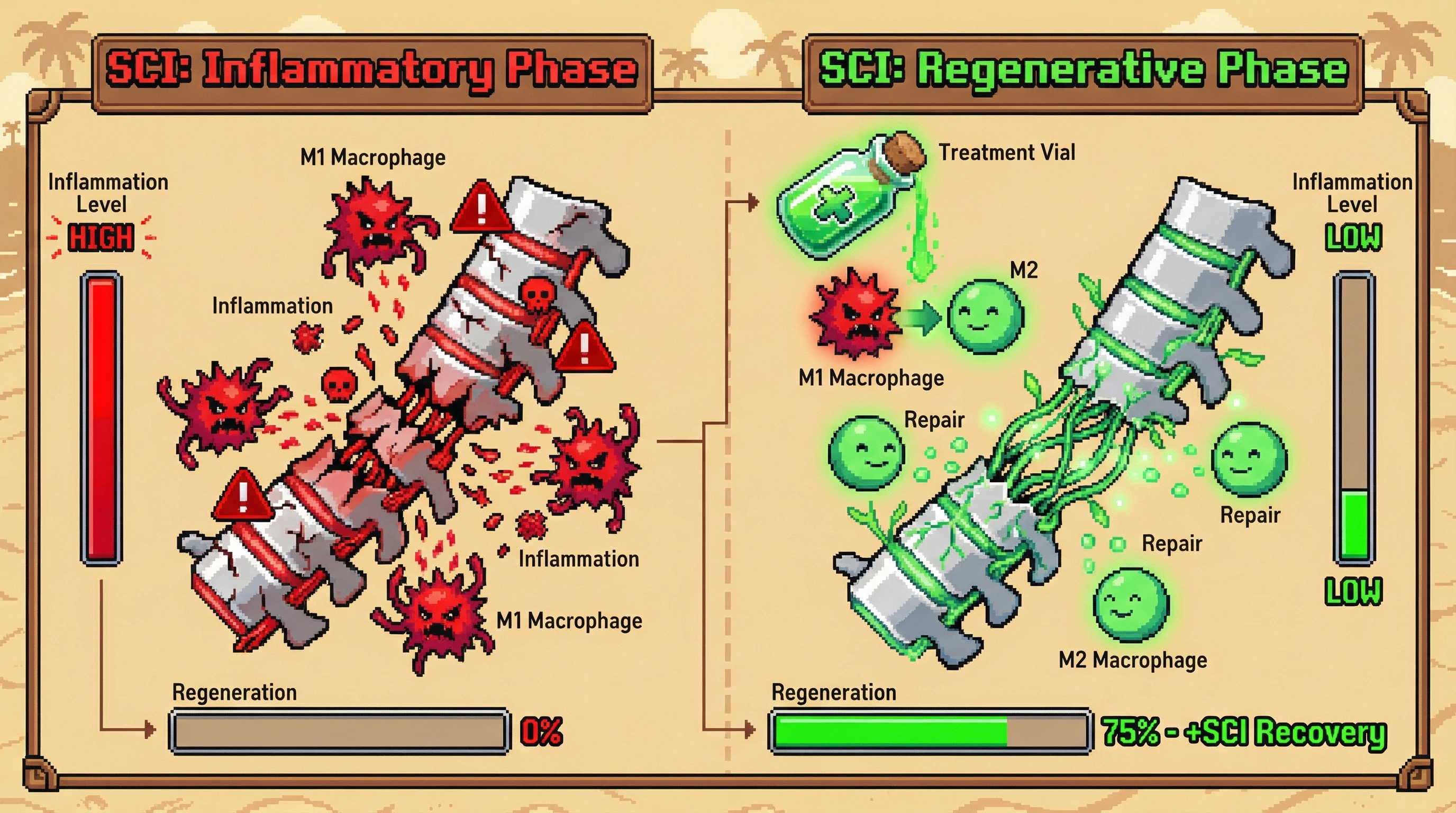 Infographic for: Macrophages Control SCI Recovery—Not Just Cleanup Crews But Regeneration Gatekeepers