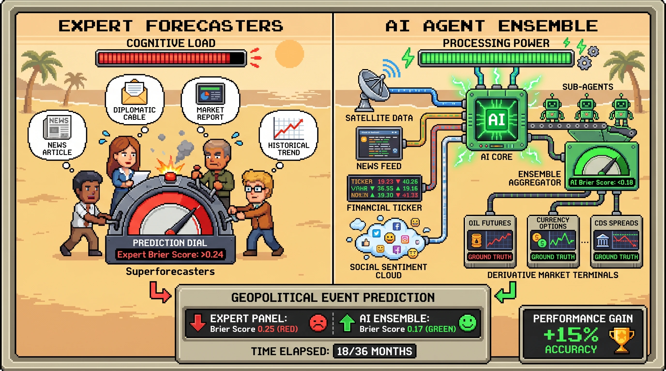 Infographic for: Hypothesis: AI-Augmented Prediction Markets Will Outperform Expert Consensus on Geopolitical Events Within 36 Months