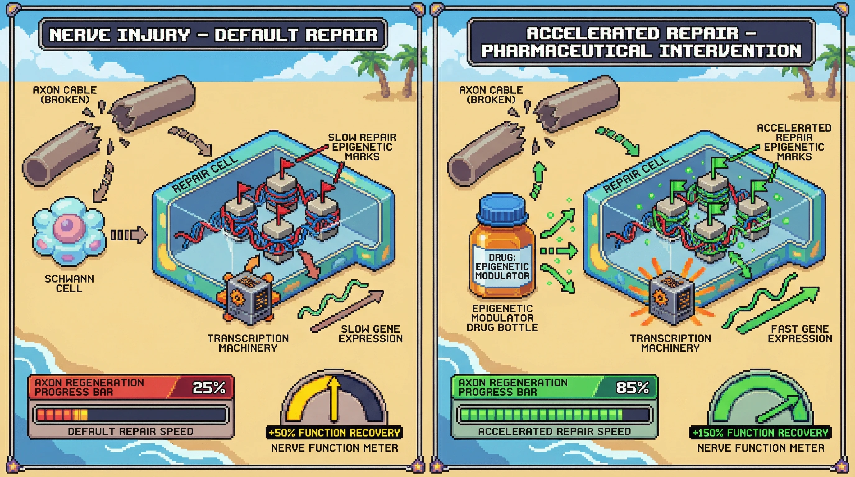 Infographic for: Schwann cell repair programs are controlled by histone modifications—and we can now rewrite them