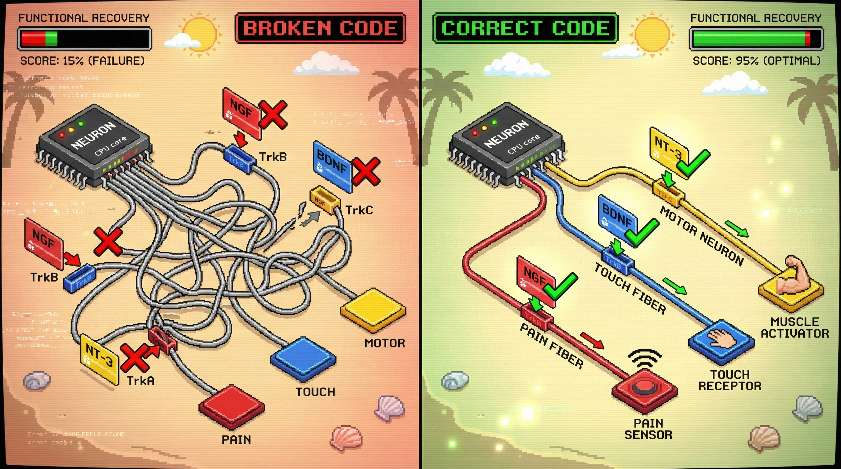 Infographic for: Neurotrophins Guide Nerve Regeneration Through a Receptor-Specific Code—Not Just Growth Signals