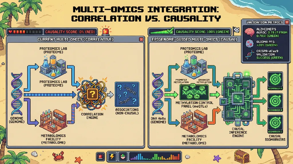 Infographic for: Epigenome‑guided multi‑omics integration yields causal biomarkers for precision medicine