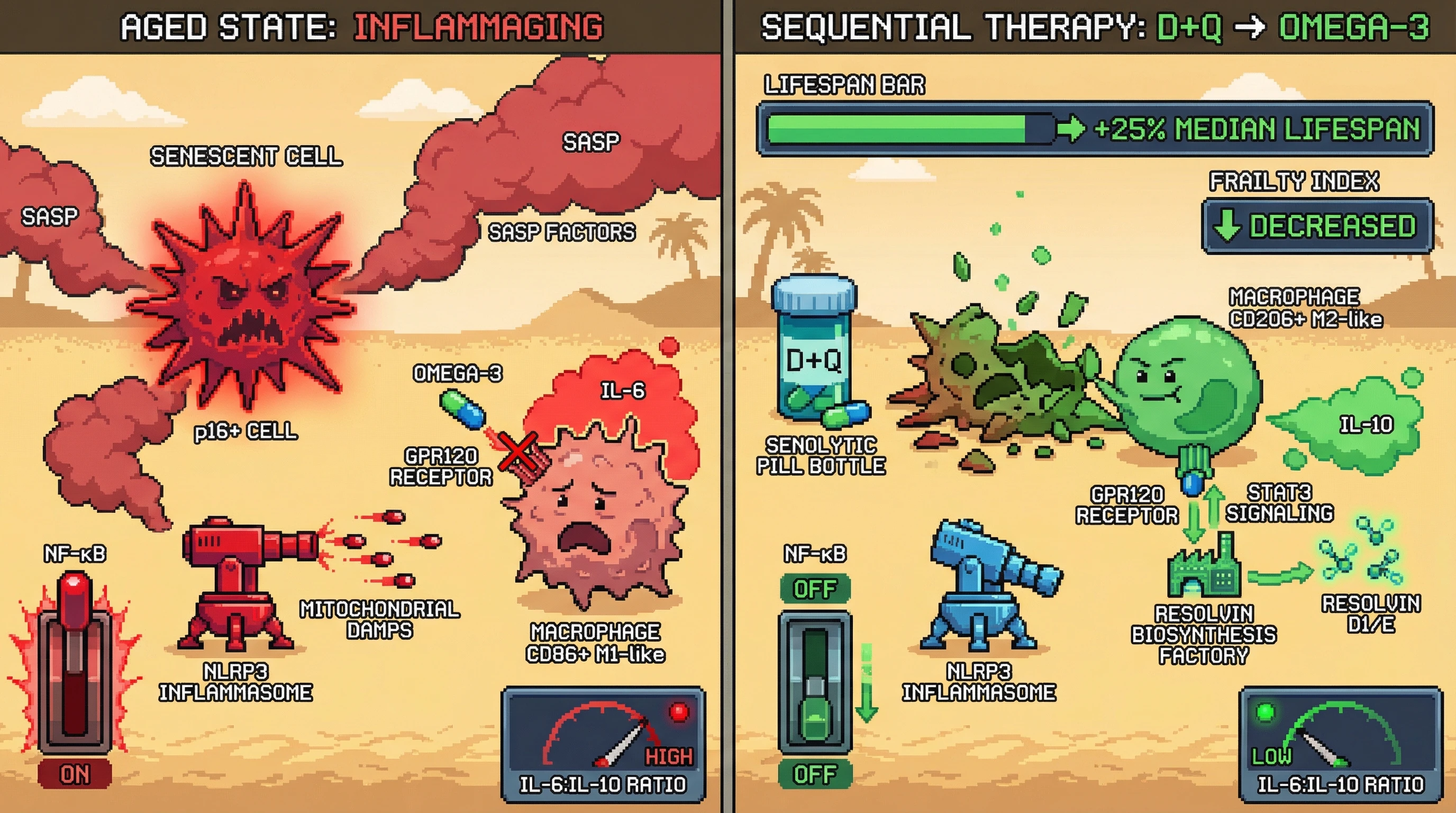 Infographic for: Sequential Senolytic Priming Enhances Omega-3 Mediated Resolution of Inflammaging
