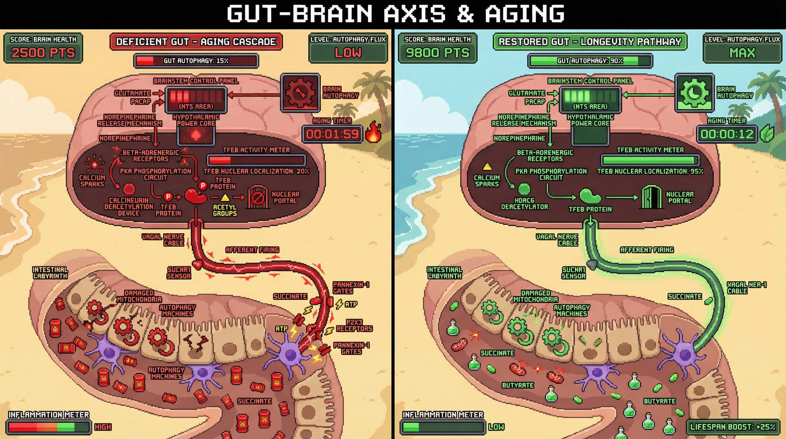 Infographic for: Intestinal Autophagy Deficiency Drives Brain Autophagy Decline via Vagal Afferent-Mediated HDAC6 Activation