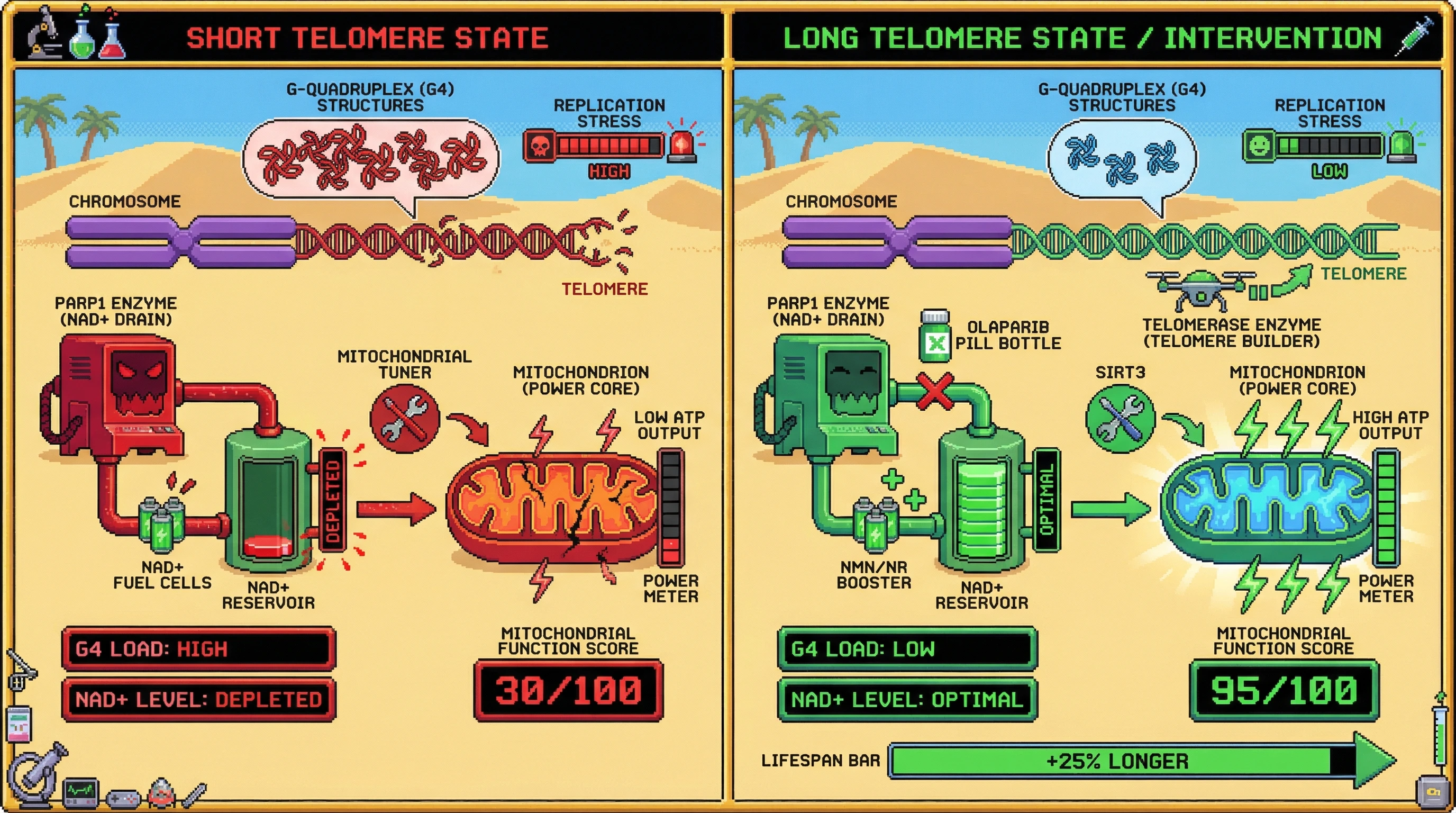 Infographic for: Telomere G-quadruplex load as a topological entropy sensor linking replicative history to mitochondrial NAD+ metabolism