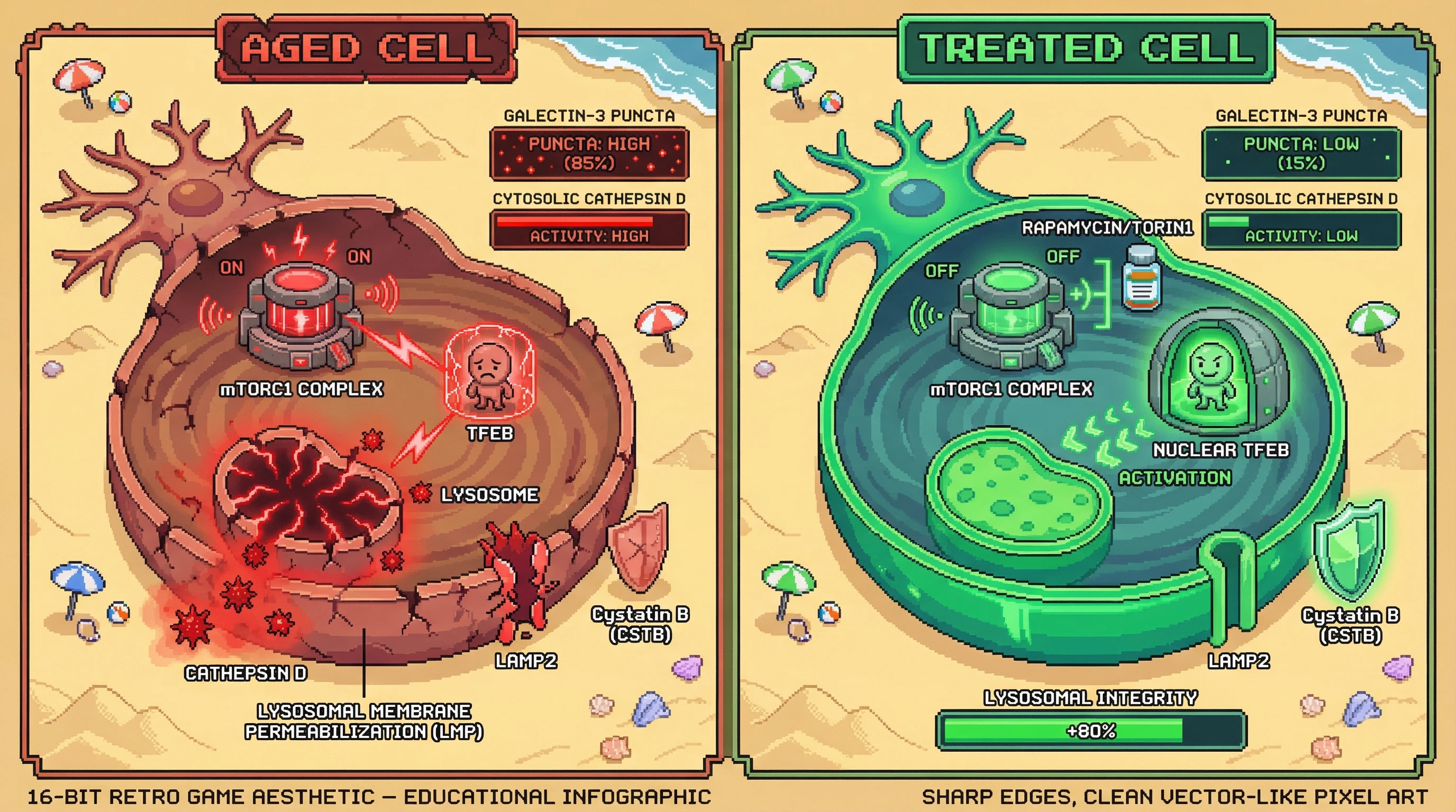 Infographic for: mTORC1 Drives Lysosomal Fragility by Suppressing TFEB‑Dependent Membrane Repair and Cystatin B Expression