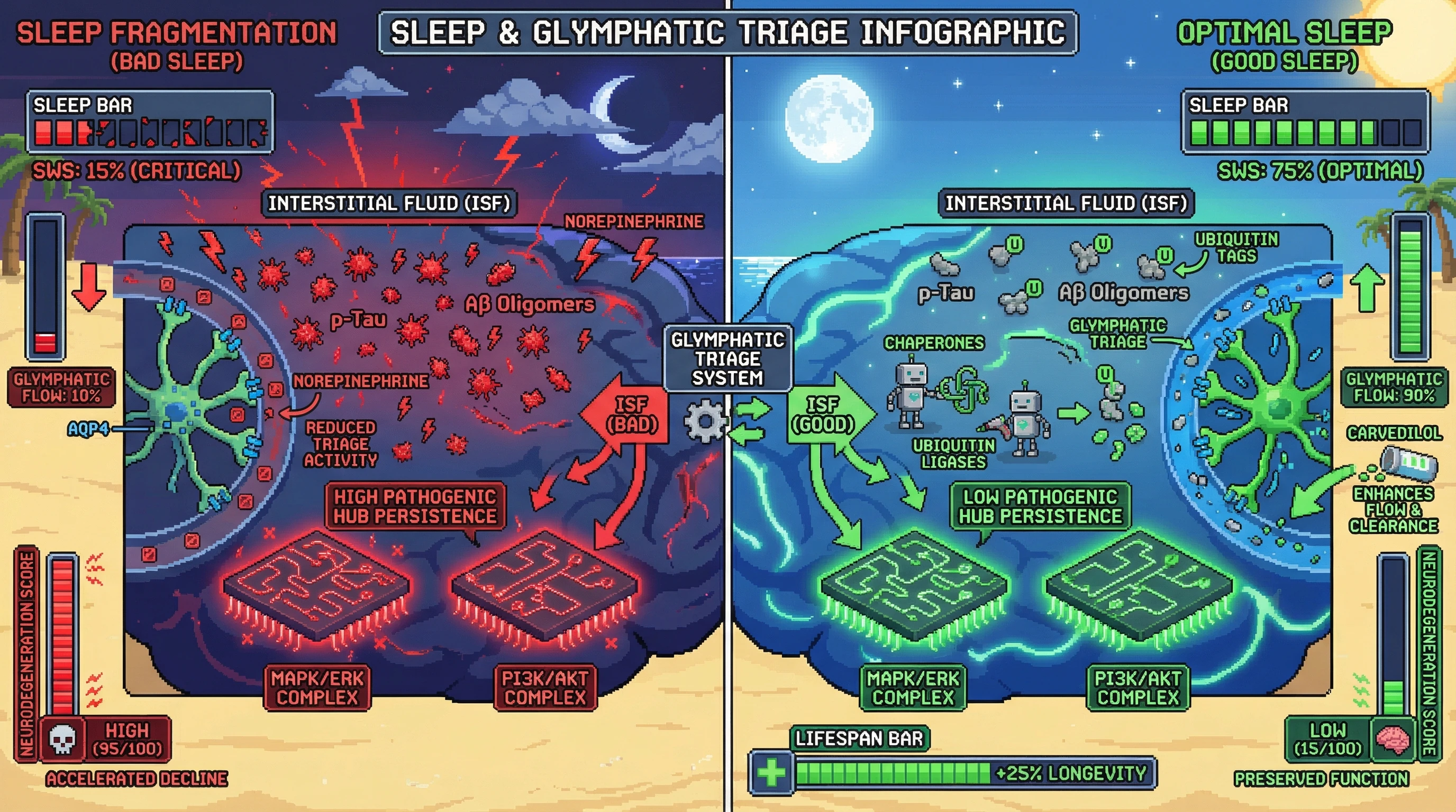 Infographic for: Sleep‑Gated Glymphatic Triage Determines Which Aging‑Related Protein Networks Are Preserved or Degraded, Revealing a Conditional Druggability Landscape for Neurodegeneration