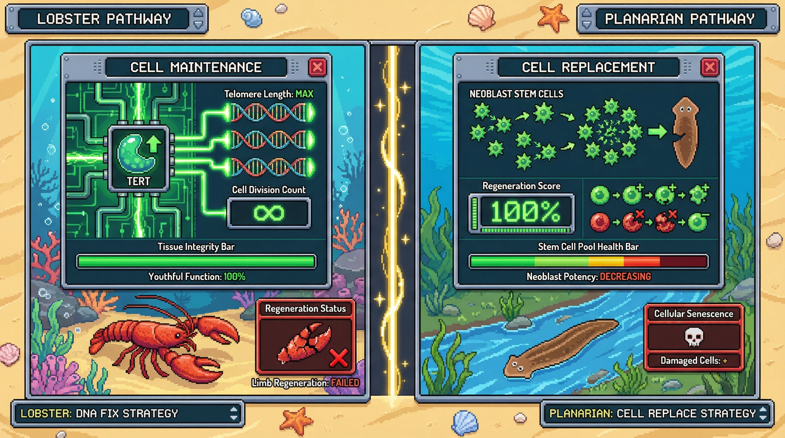 Infographic for: Lobsters Live Forever But Cannot Regenerate—Planarians Regenerate Everything But Eventually Age