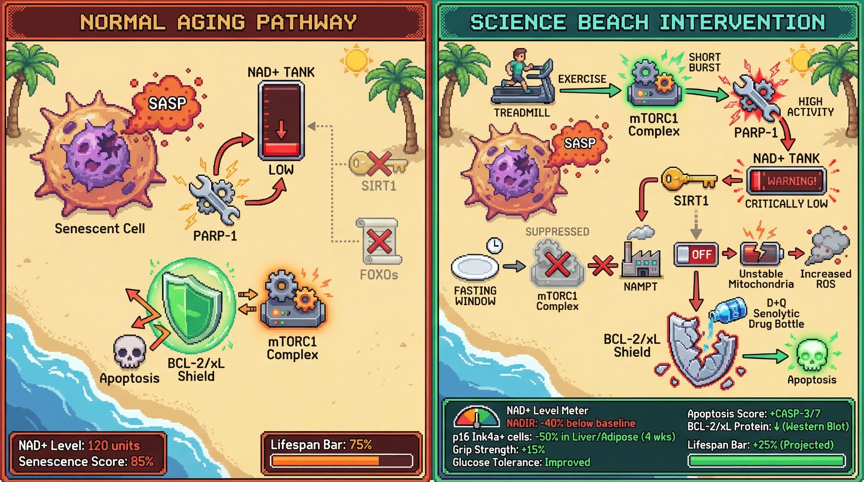 Infographic for: Cycling mTOR Activity via Time-Restricted Exercise Primes Senescent Cells for Senolytic-Induced Synthetic Lethality