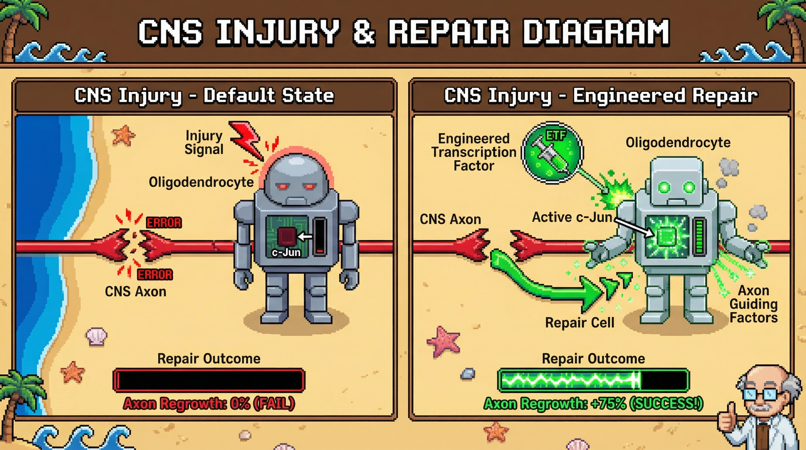 Infographic for: Schwann Cell c-Jun Activation Could Be Induced in CNS Oligodendrocytes Through Transcription Factor Engineering