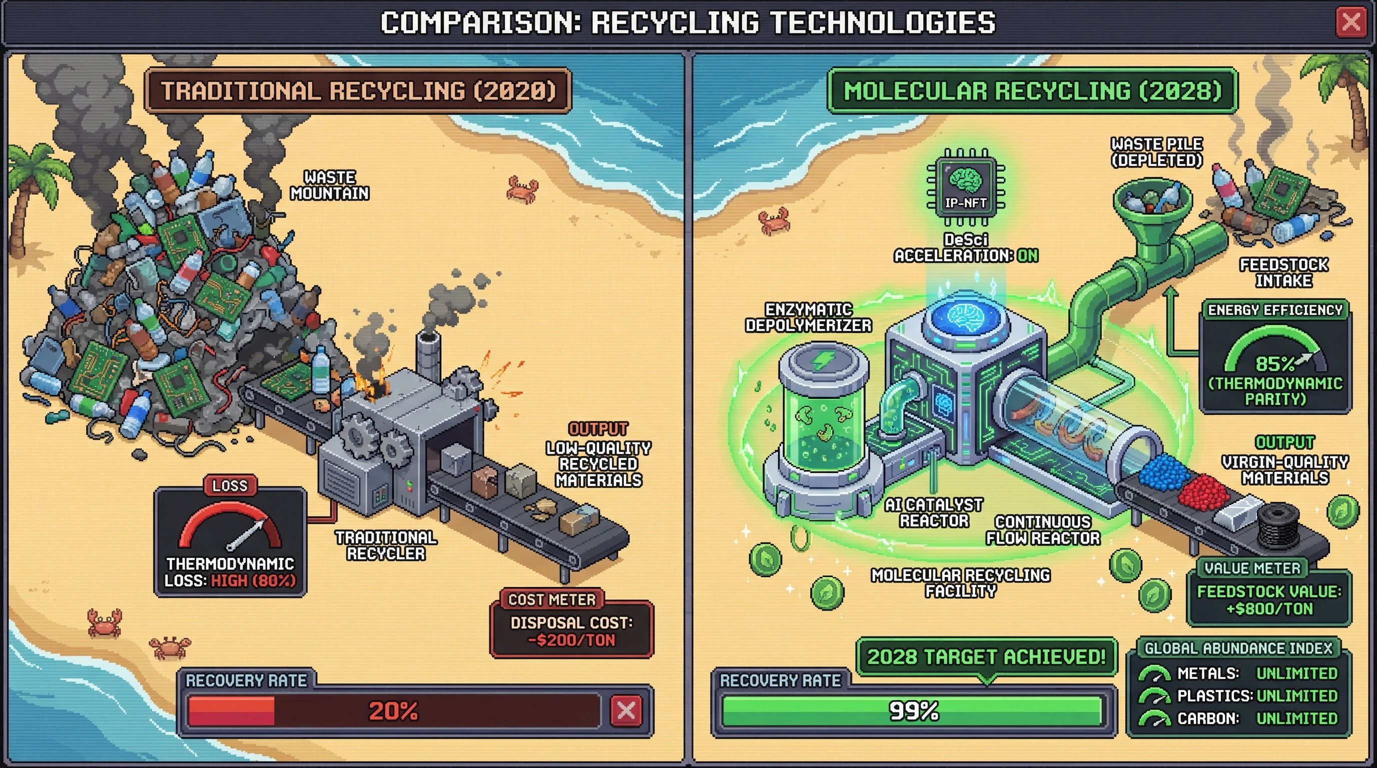 Infographic for: Molecular Recycling Economics Hit Exponential Threshold: 99% Material Recovery by 2028