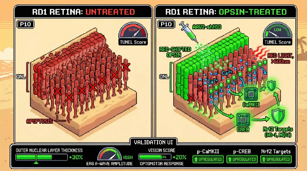 Infographic for: Early-Phase Photoreceptor-Targeted Optogenetics with Red-Shifted Human Opsin Preserves Retinal Structure and Function in Preclinical Models