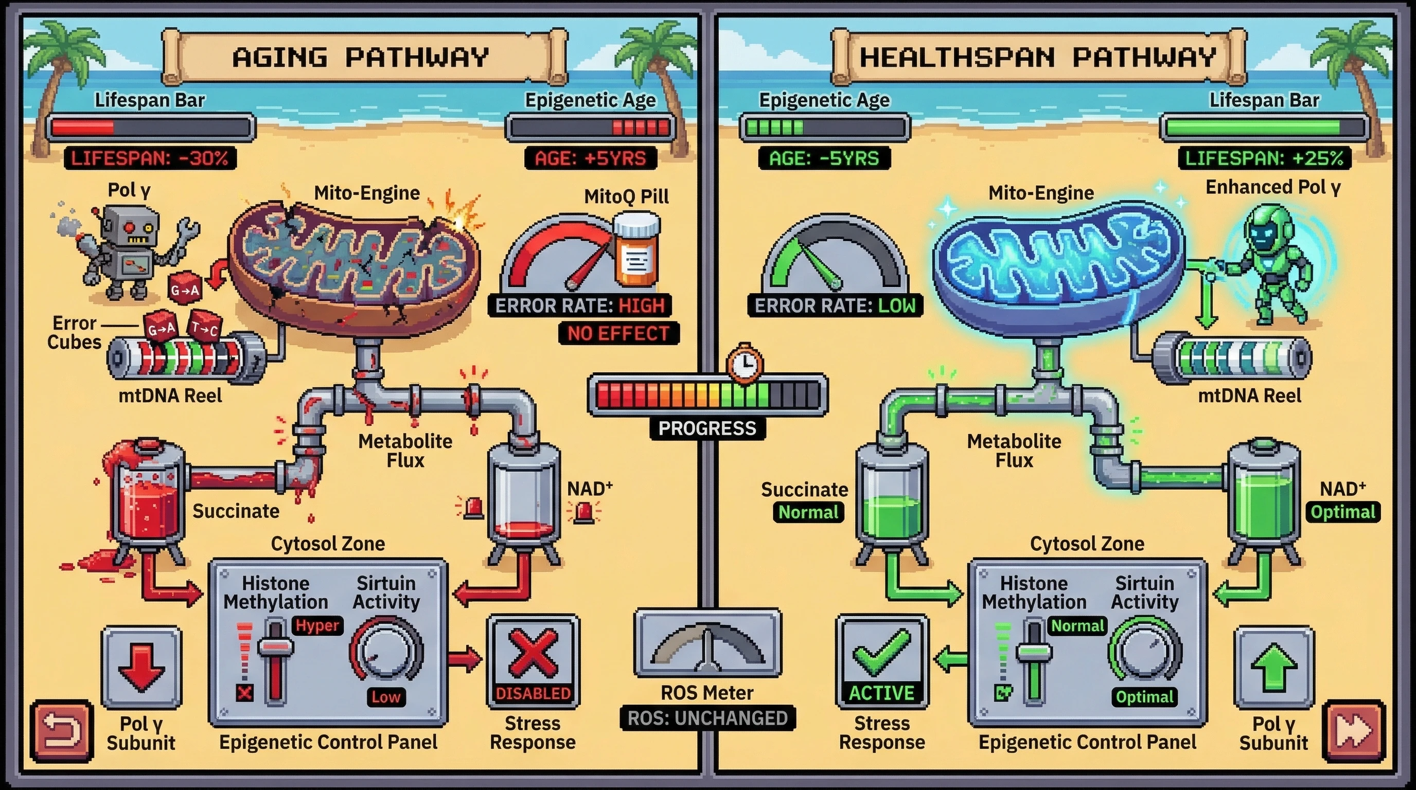 Infographic for: Mitochondrial DNA polymerase γ fidelity determines systemic aging via retrograde signaling to nuclear chromatin