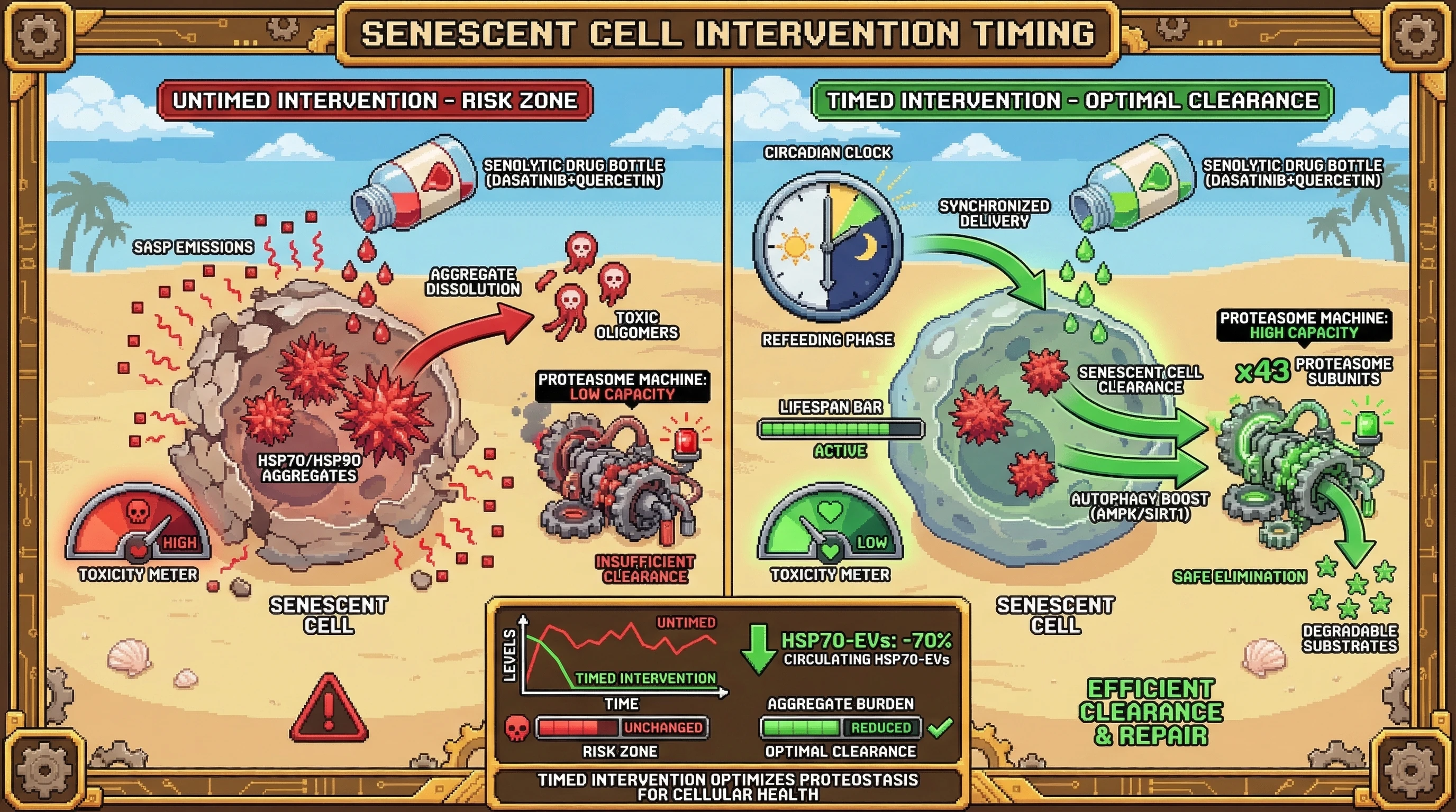 Infographic for: Hypothesis: Timed Senolytic Administration Aligns with Circadian Proteasome Peaks to Convert Protective Aggregates into Degradable Substrates