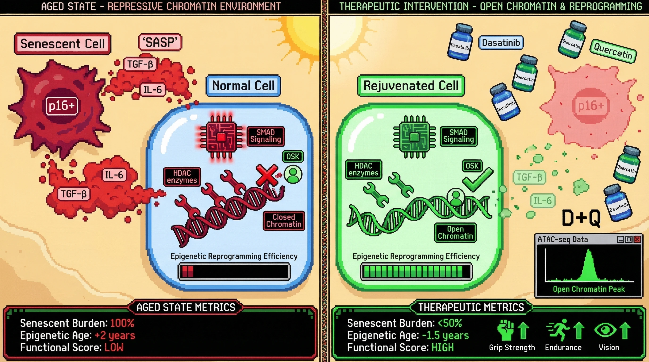 Infographic for: Clearing Senescent Cells Enhances Chromatin Openness for Partial Epigenetic Reprogramming