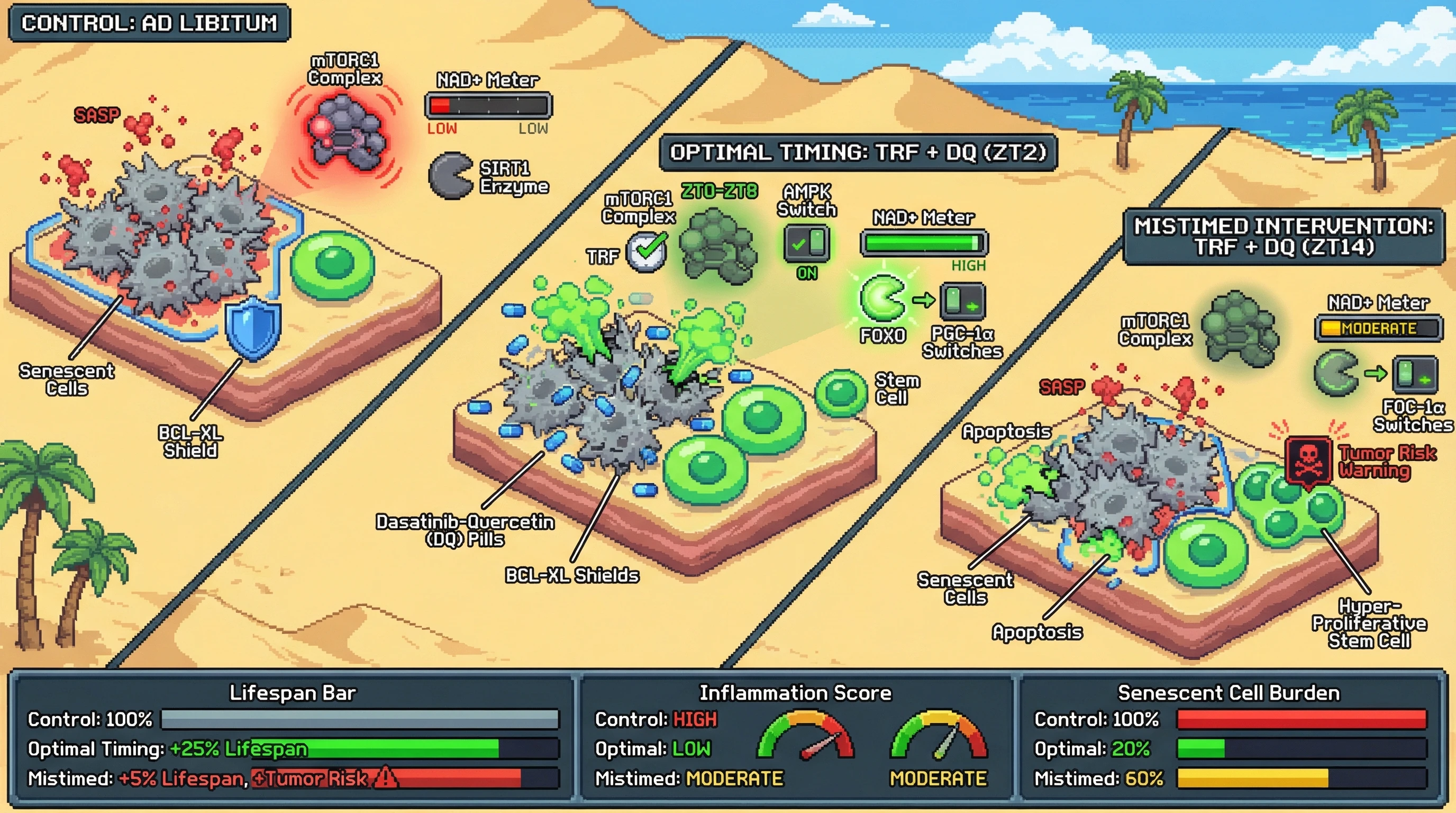 Infographic for: Circadian‑Timed mTOR Pulsatility Determines Whether Senolytic‑Fasting Synergy Clears Senescent Cells or Triggers Regenerative Risk