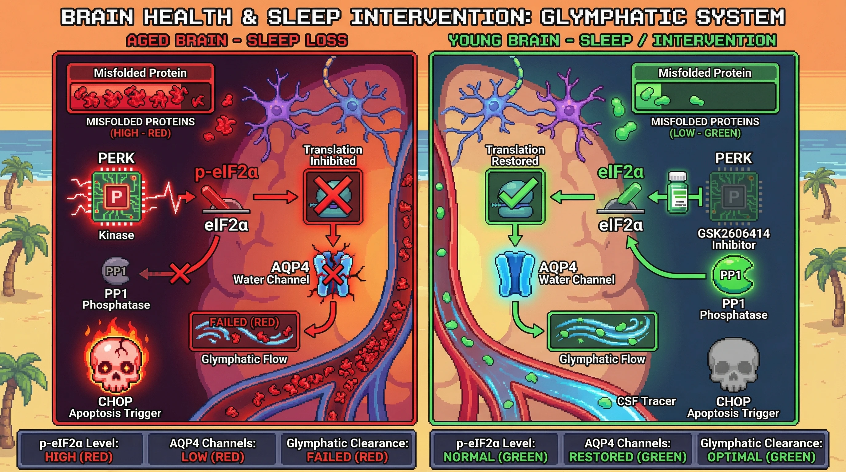 Infographic for: Sleep‑dependent PERK attenuation licenses glymphatic clearance to reset ER proteostasis in the aging brain
