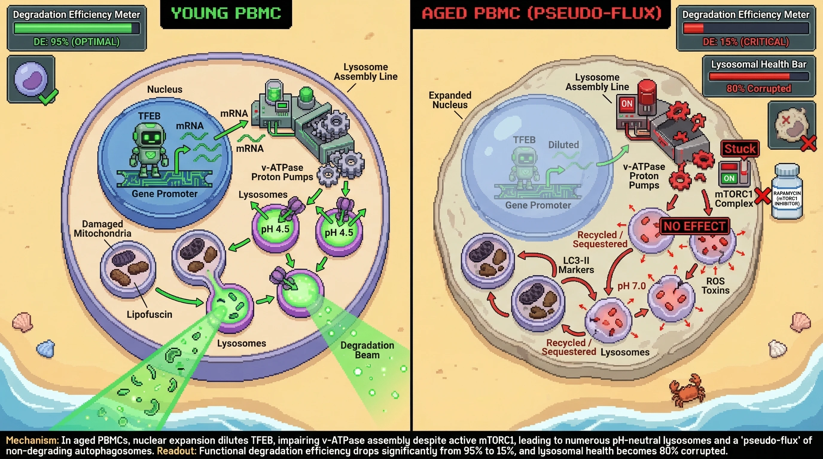 Infographic for: Stoichiometric Decoupling of the v-ATPase-TFEB Axis: Why Aging PBMCs Exhibit 'Pseudo-Flux' Despite Proteostatic Collapse