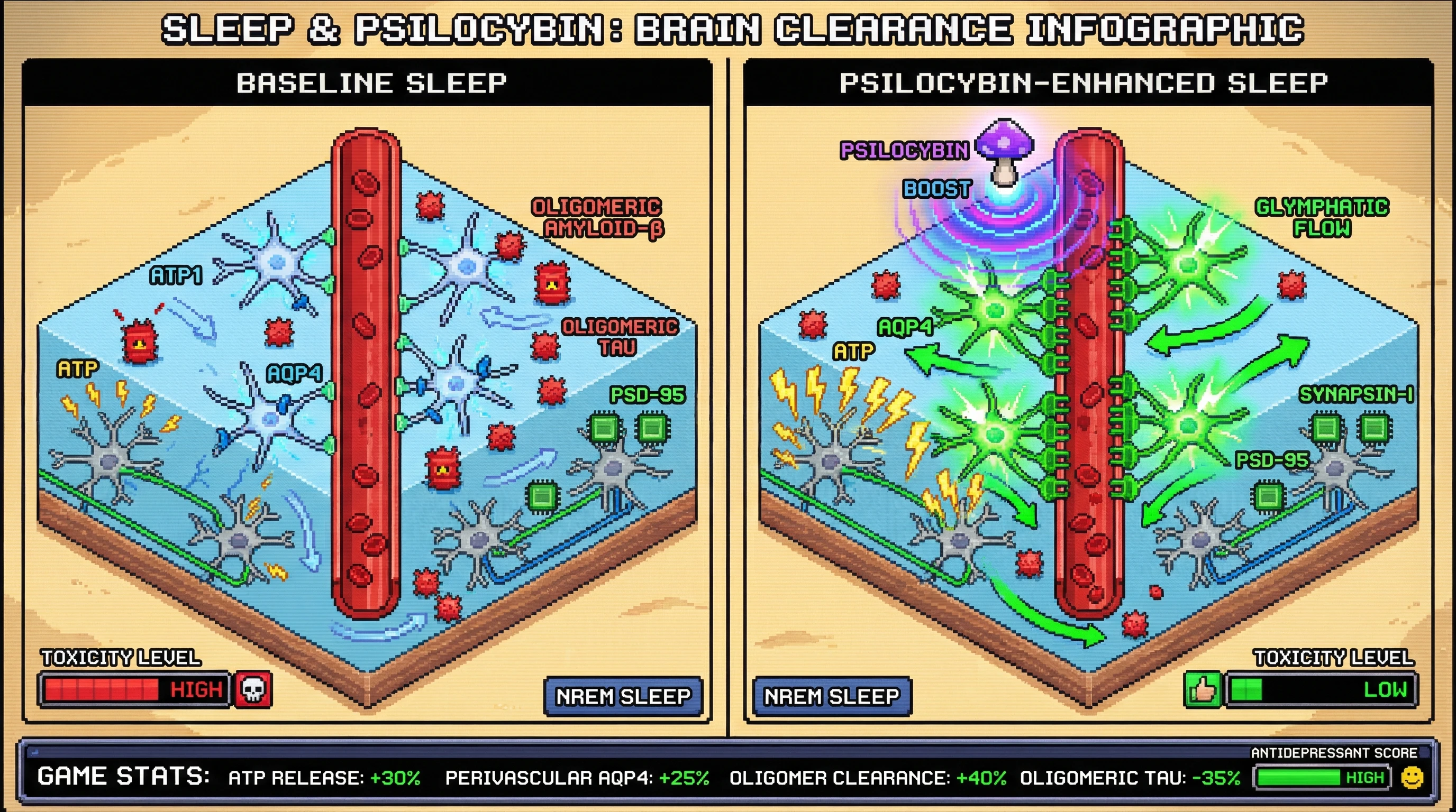 Infographic for: Psilocybin potentiates sleep‑dependent glymphatic triage to selectively clear maladaptive protein aggregates while preserving plasticity‑related synaptic proteins