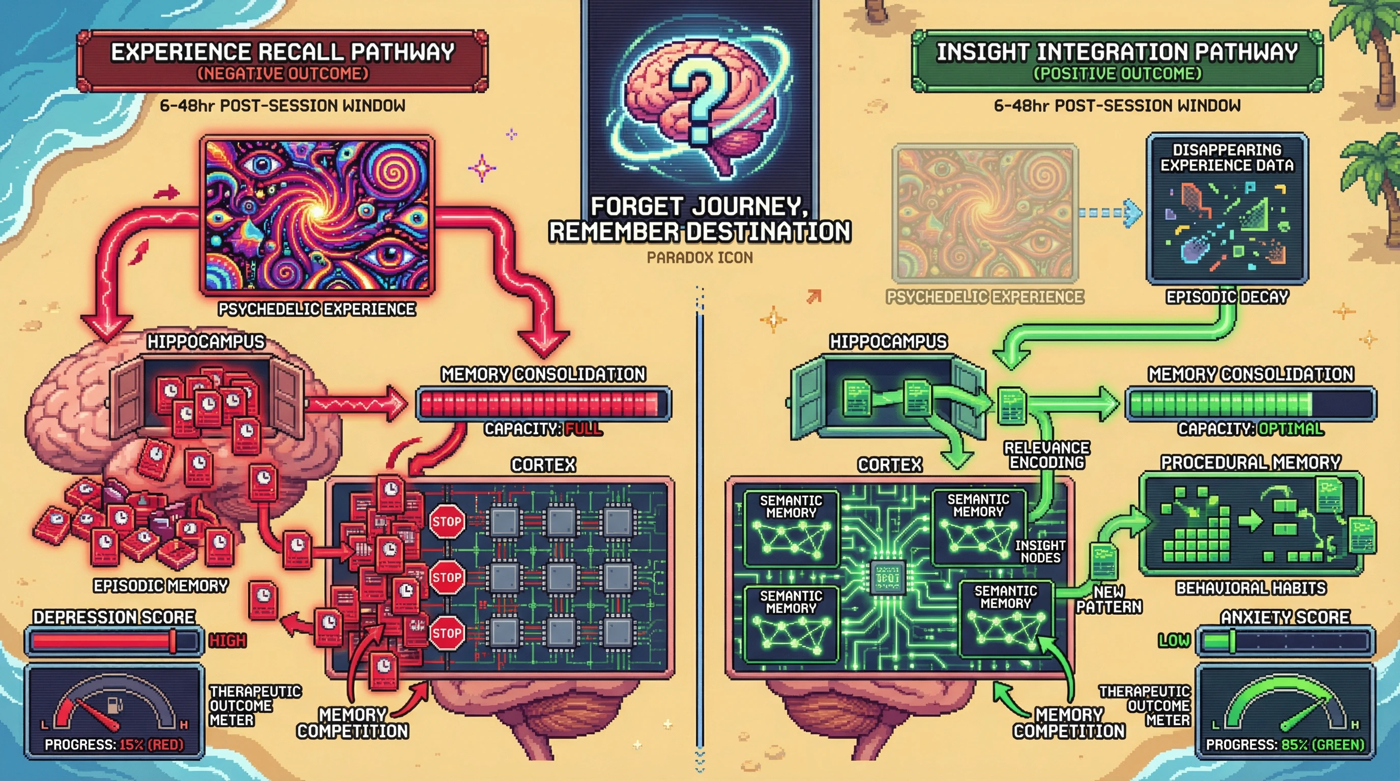 Infographic for: The Integration Paradox—Therapeutic Benefit Requires Forgetting the Experience While Remembering the Insight