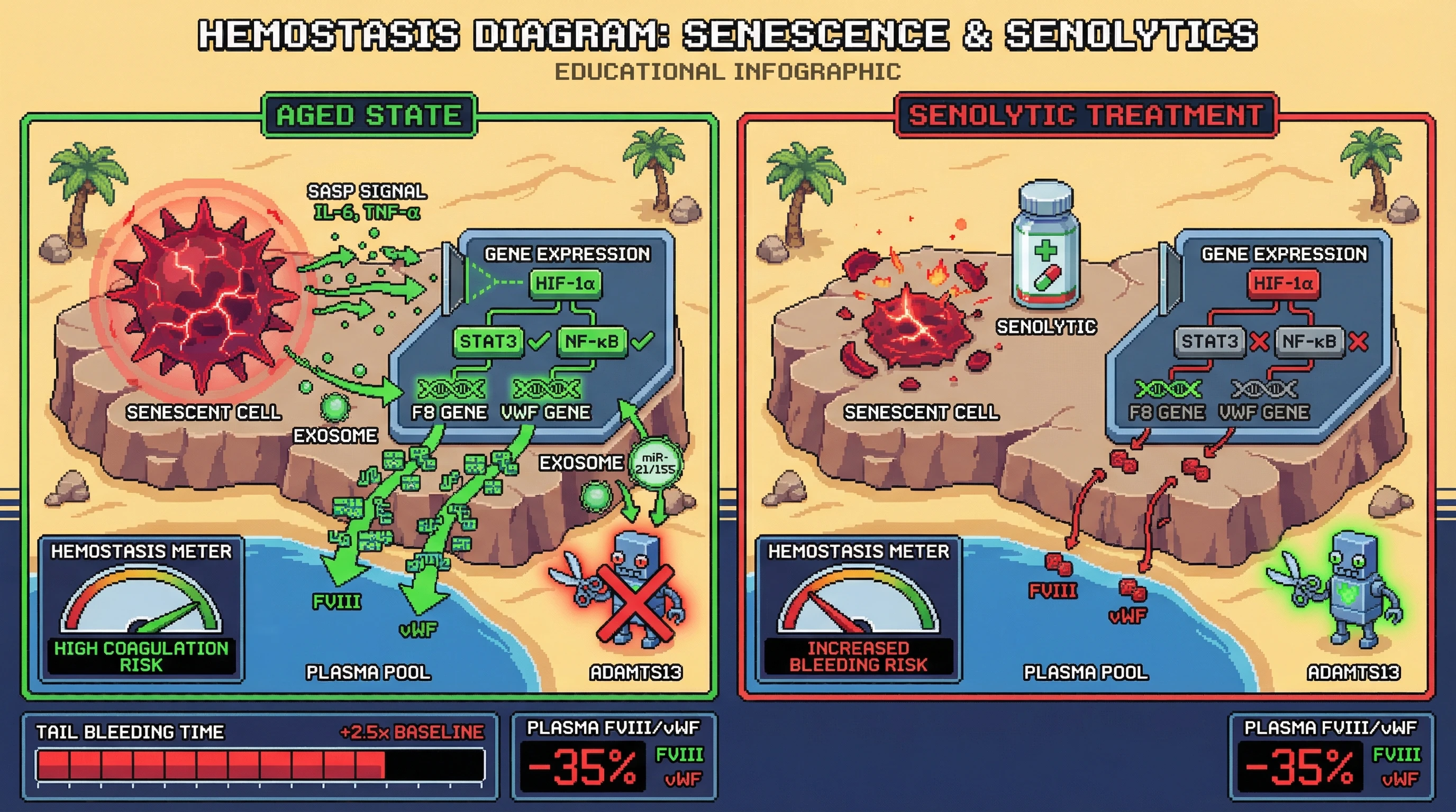 Infographic for: Senescent Cells Sustain Age‑Related Hemostatic Balance via SASP‑Mediated Endothelial Reprogramming of Factor VIII and von Willebrand Factor
