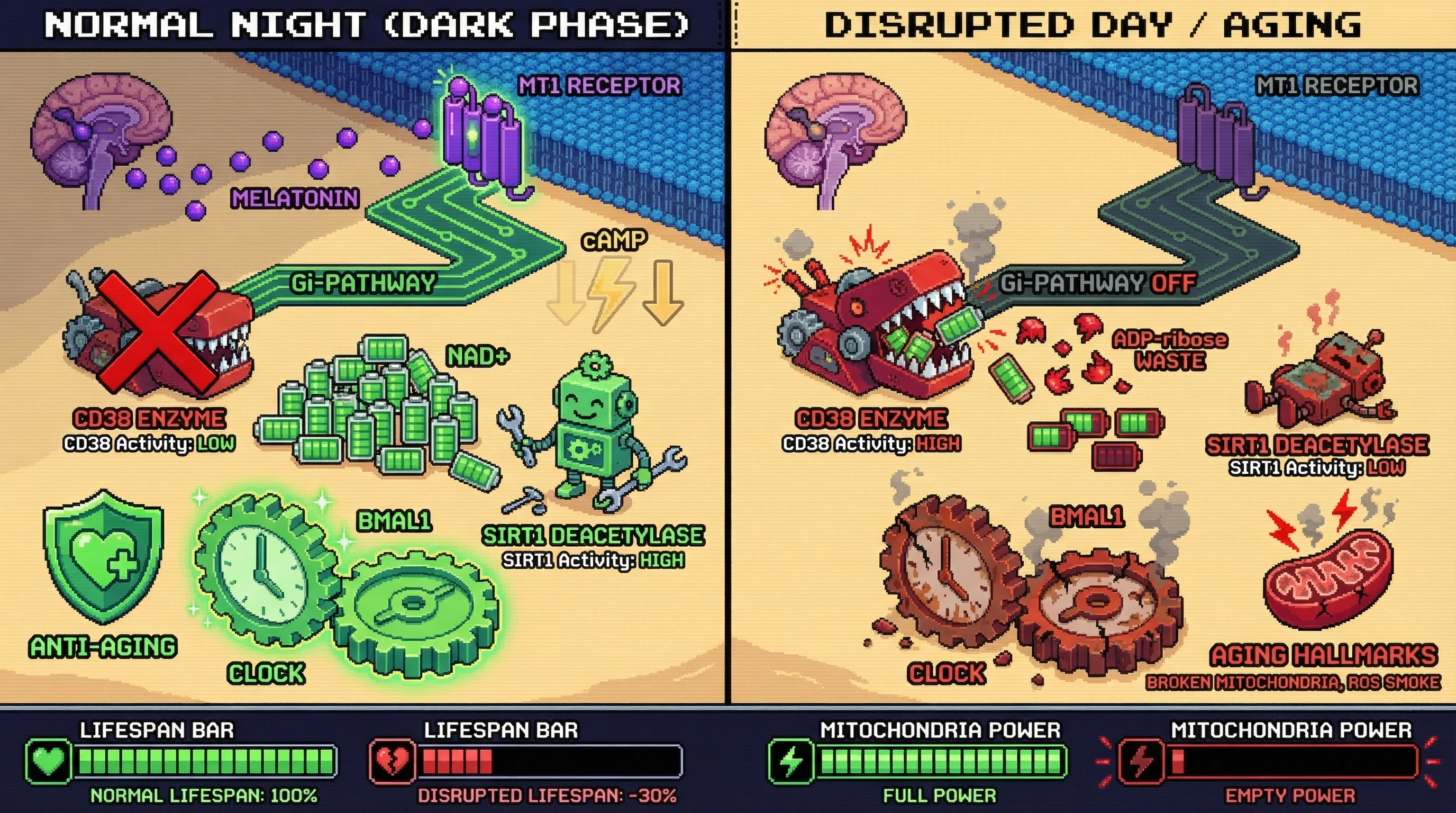 Infographic for: Melatonin‑Gated NAD+ Salvage as the Nightly Switch that Fuels Circadian‑Dependent Anti‑Aging