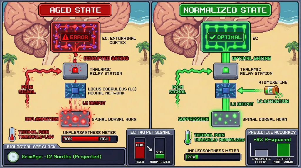Infographic for: Entorhinal Tau Disrupts Descending Pain Modulation, Making Thermal Sensitivity a Proxy for Neurobiological Aging