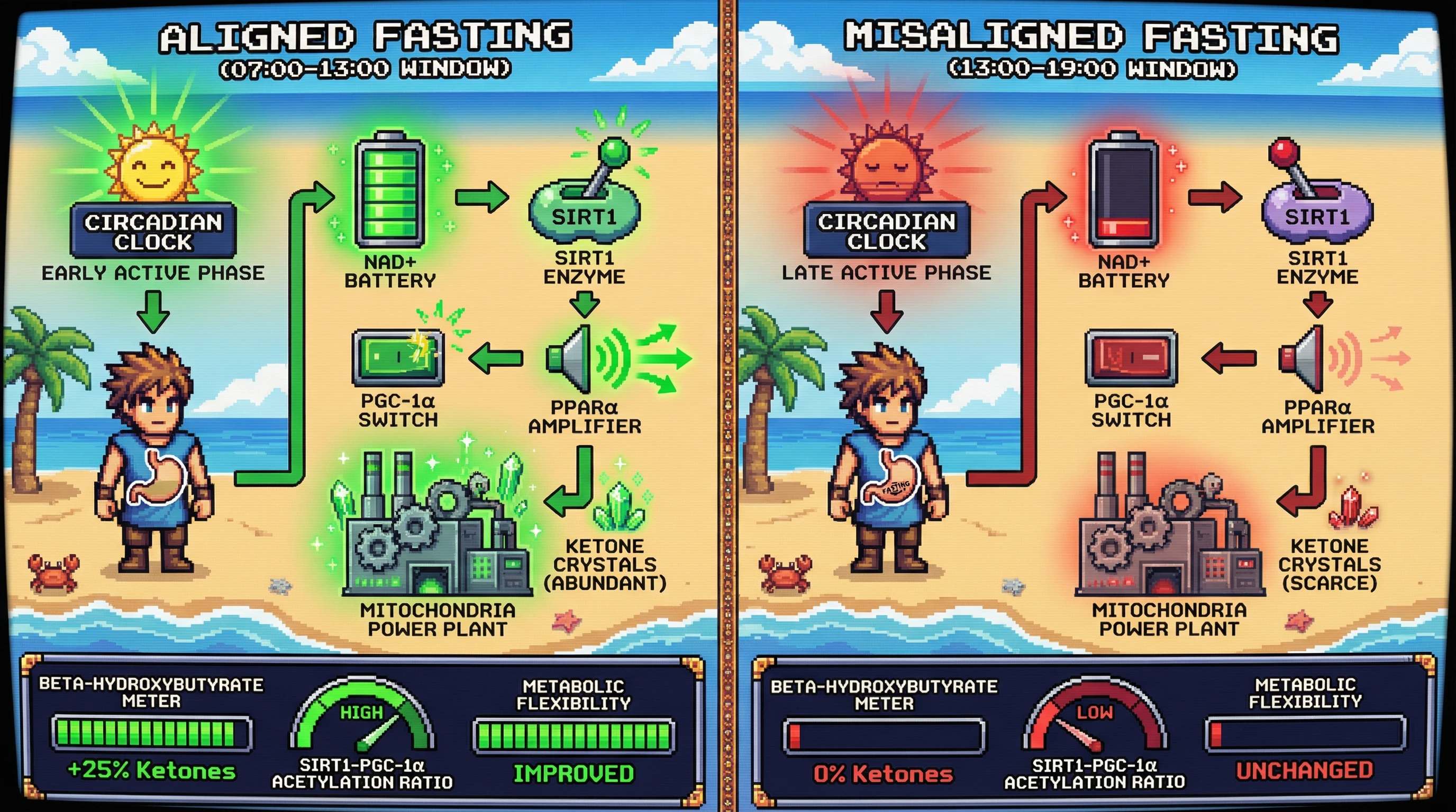 Infographic for: Circadian Timing of Alternate-Day Feeding Modulates SIRT1-PPARα Signaling and Ketone-Mediated Metabolic Flexibility