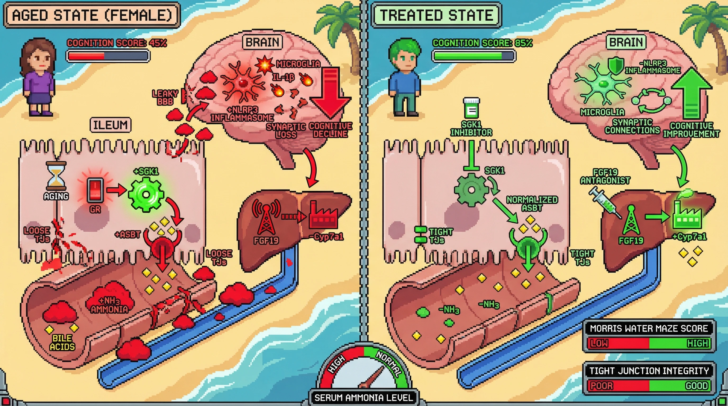 Infographic for: Sex‑Specific Ileal SGK1‑Driven ASBT Upregulation Mediates Age‑Dependent Cognitive Decline via Ammonia‑Dependent Neuroinflammation