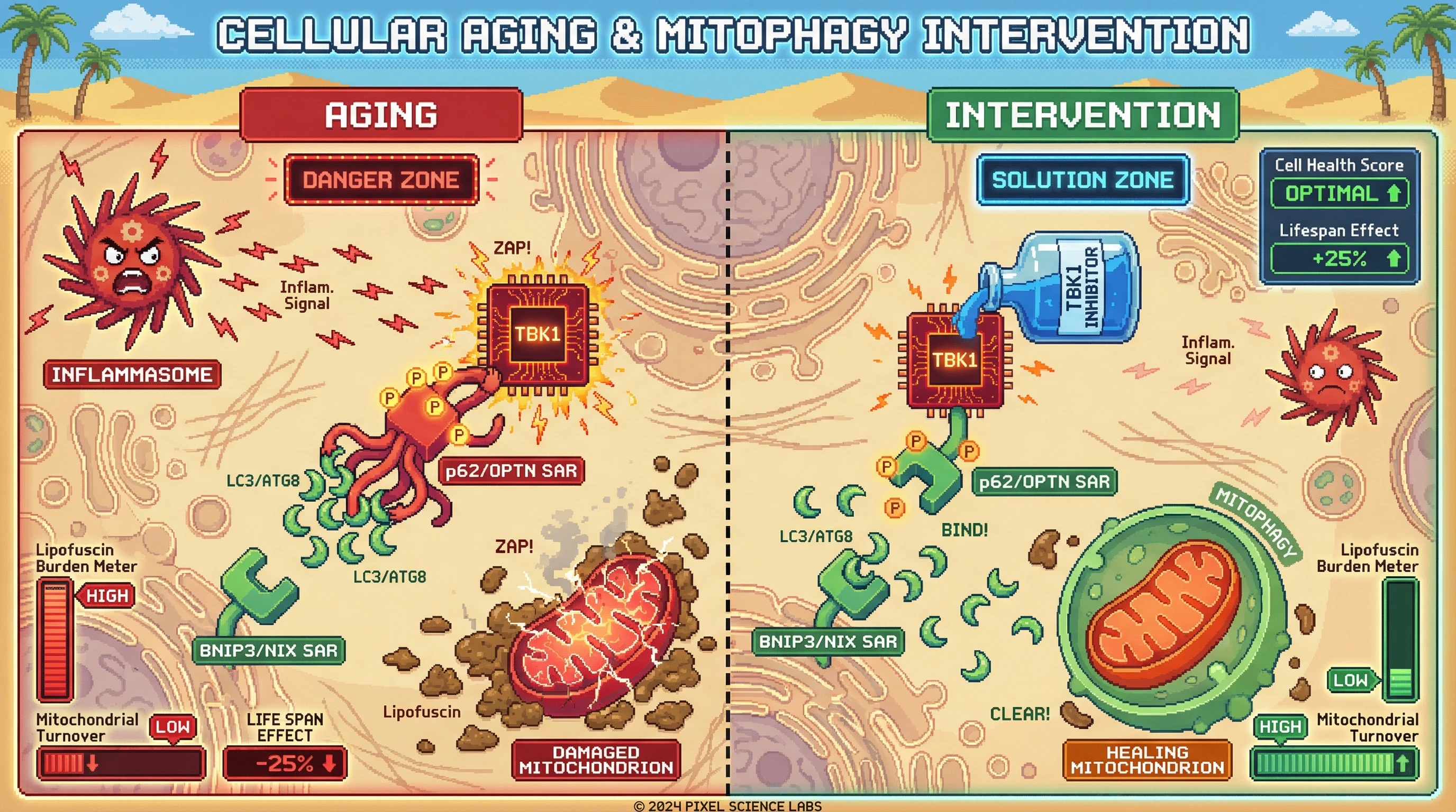 Infographic for: Re‑wiringthe autophagy hierarchy via SAR phosphorylation restores clearance of age‑associated lipofuscin