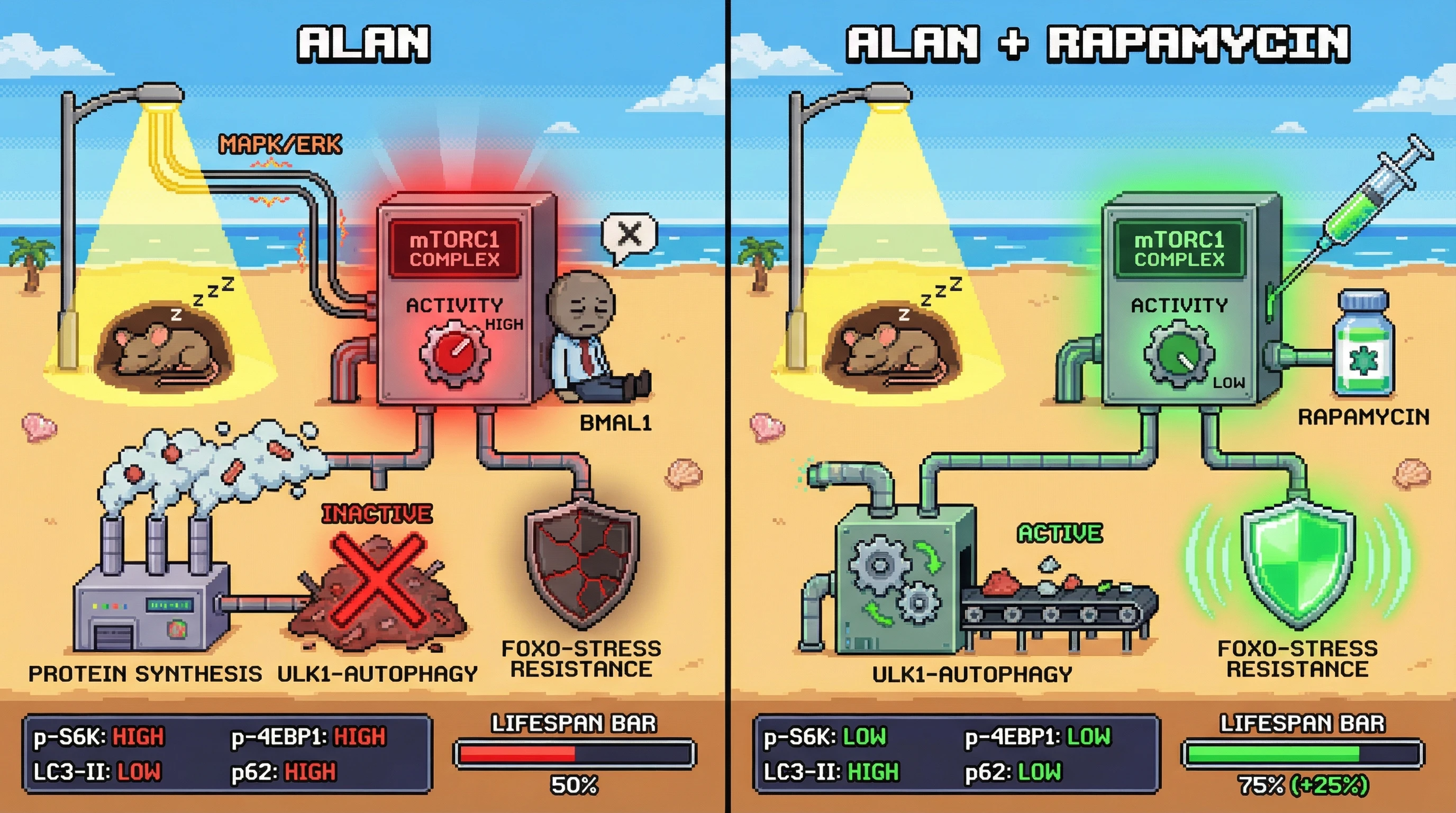 Infographic for: ArtificialLight at Night Locks mTOR in Civilization Mode, Undermining Survival Pathways and Accelerating Age-Related Decline