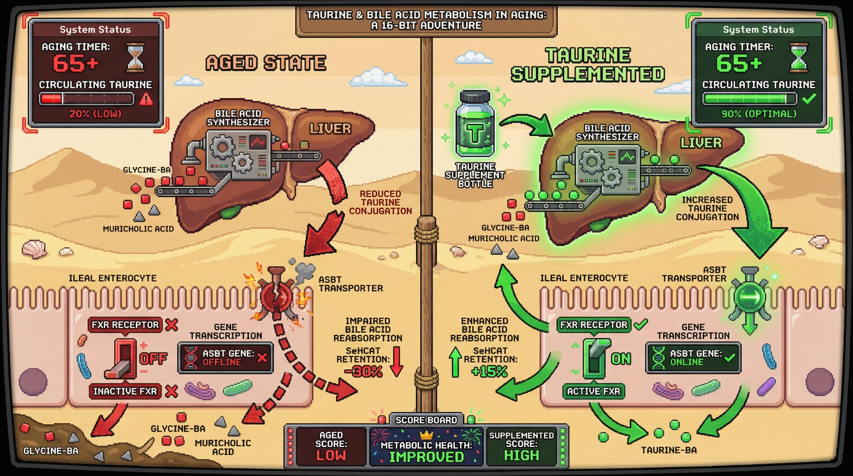 Infographic for: Age-Related Ileal ASBT Decline Driven by Taurine Deficiency and Disrupted FXR Signaling