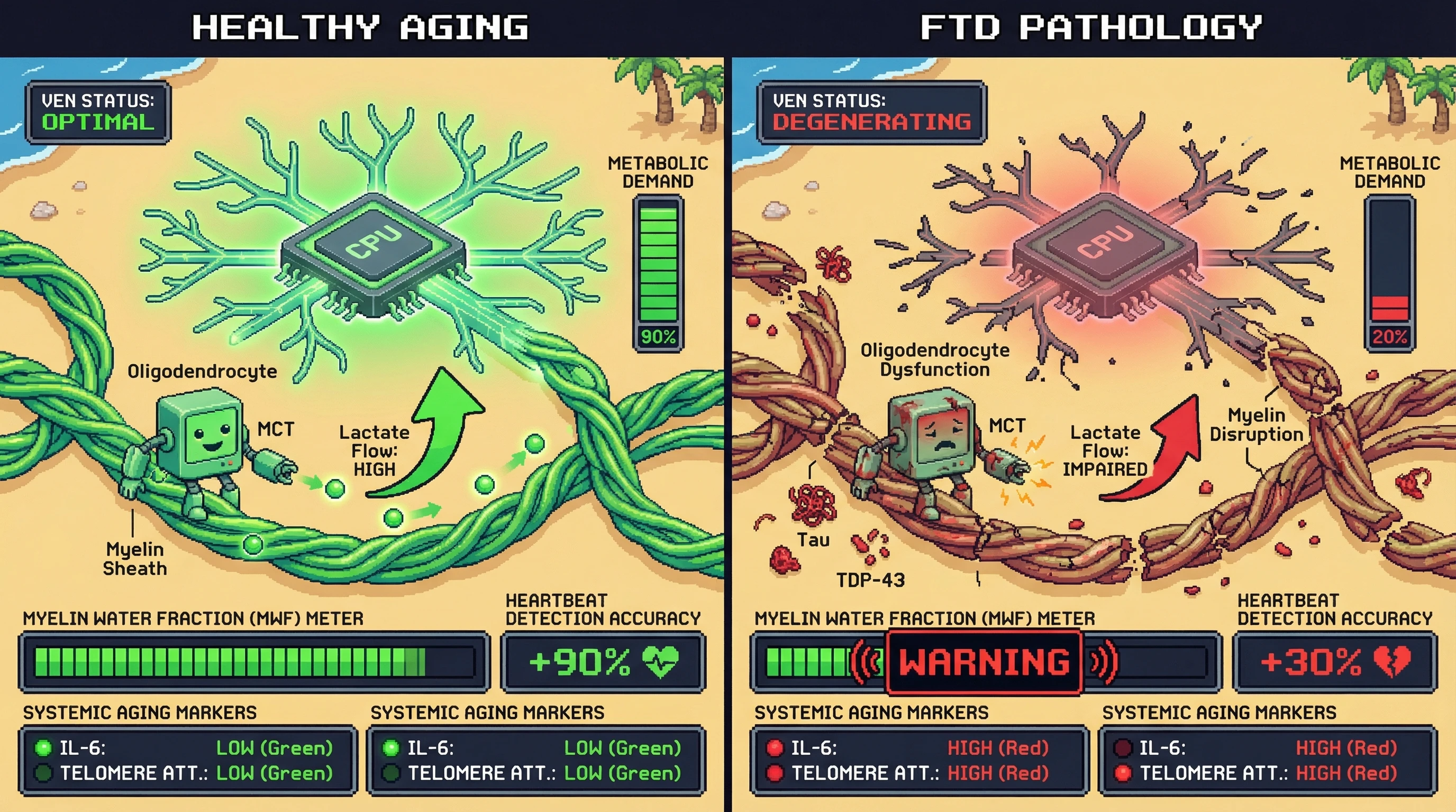 Infographic for: Myelin-dependent metabolic coupling preserves Von Economo neurons in the aging insula and its breakdown signals early frontotemporal dementia