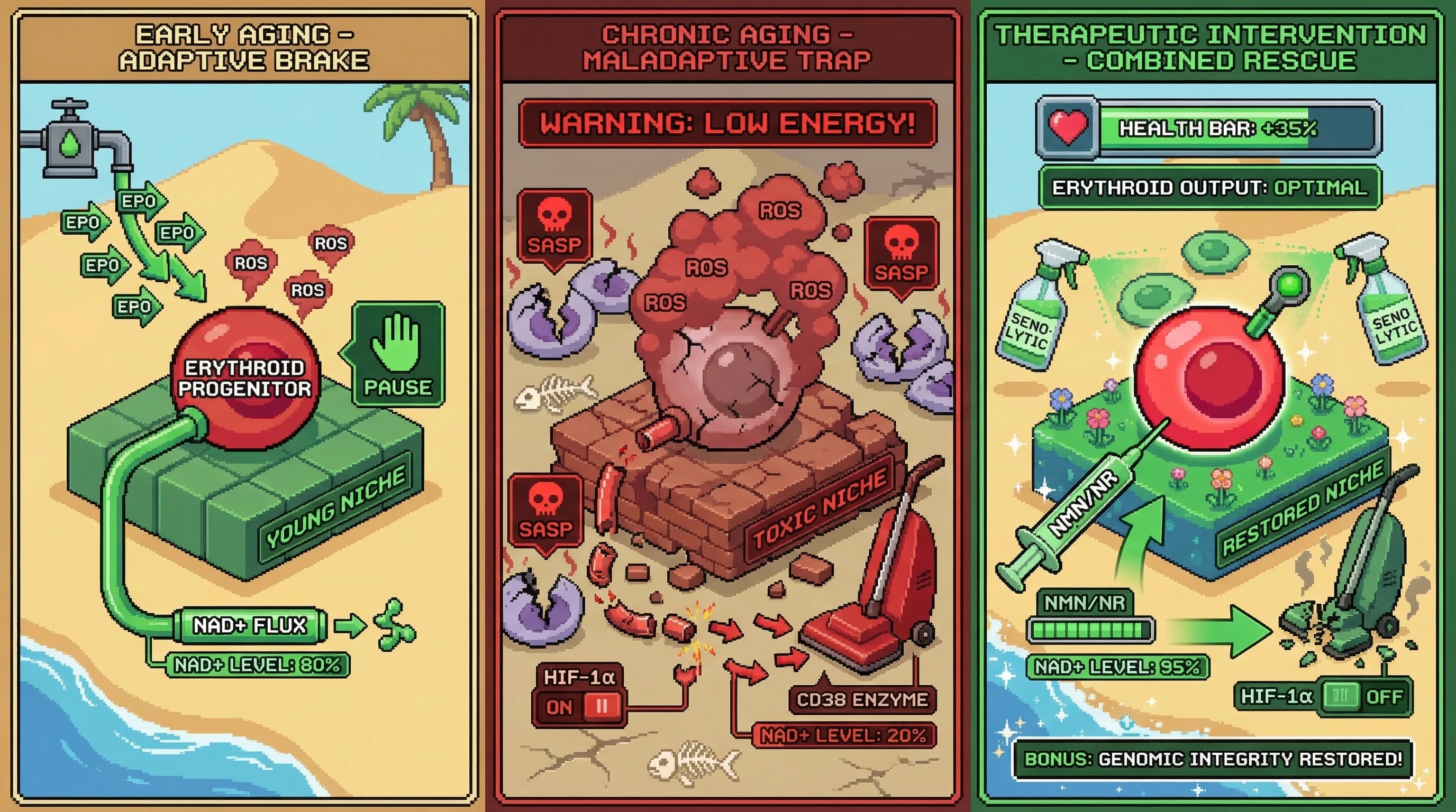 Infographic for: The NAD+ Threshold Hypothesis: When an Adaptive Erythropoietic Brake Becomes a Maladaptive Trap in Aging Bone Marrow
