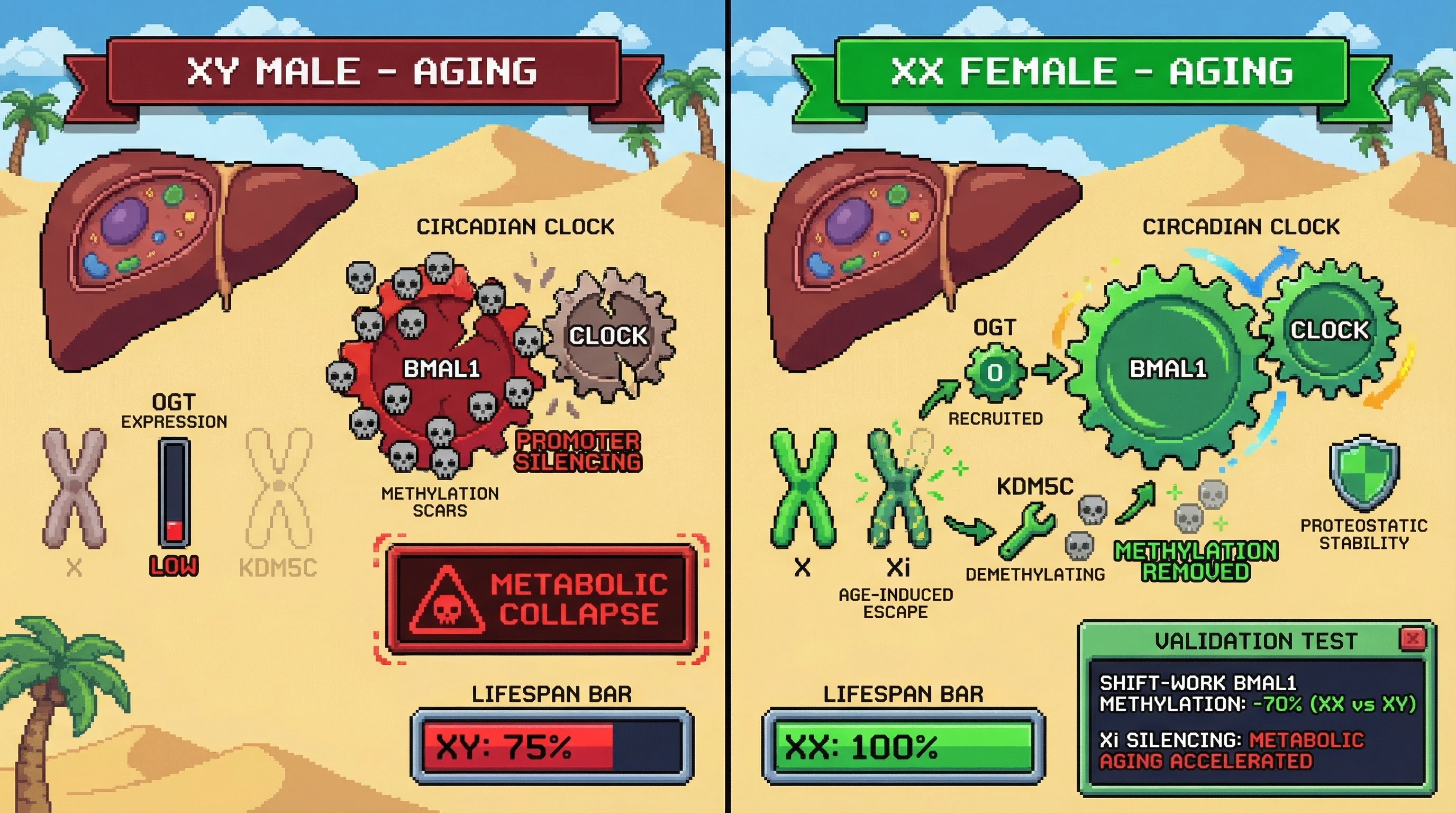 Infographic for: The X-Recruitment Hypothesis: Age-Induced Escape from X-Inactivation as a Protective Rheostat Against Circadian-Metabolic Collapse