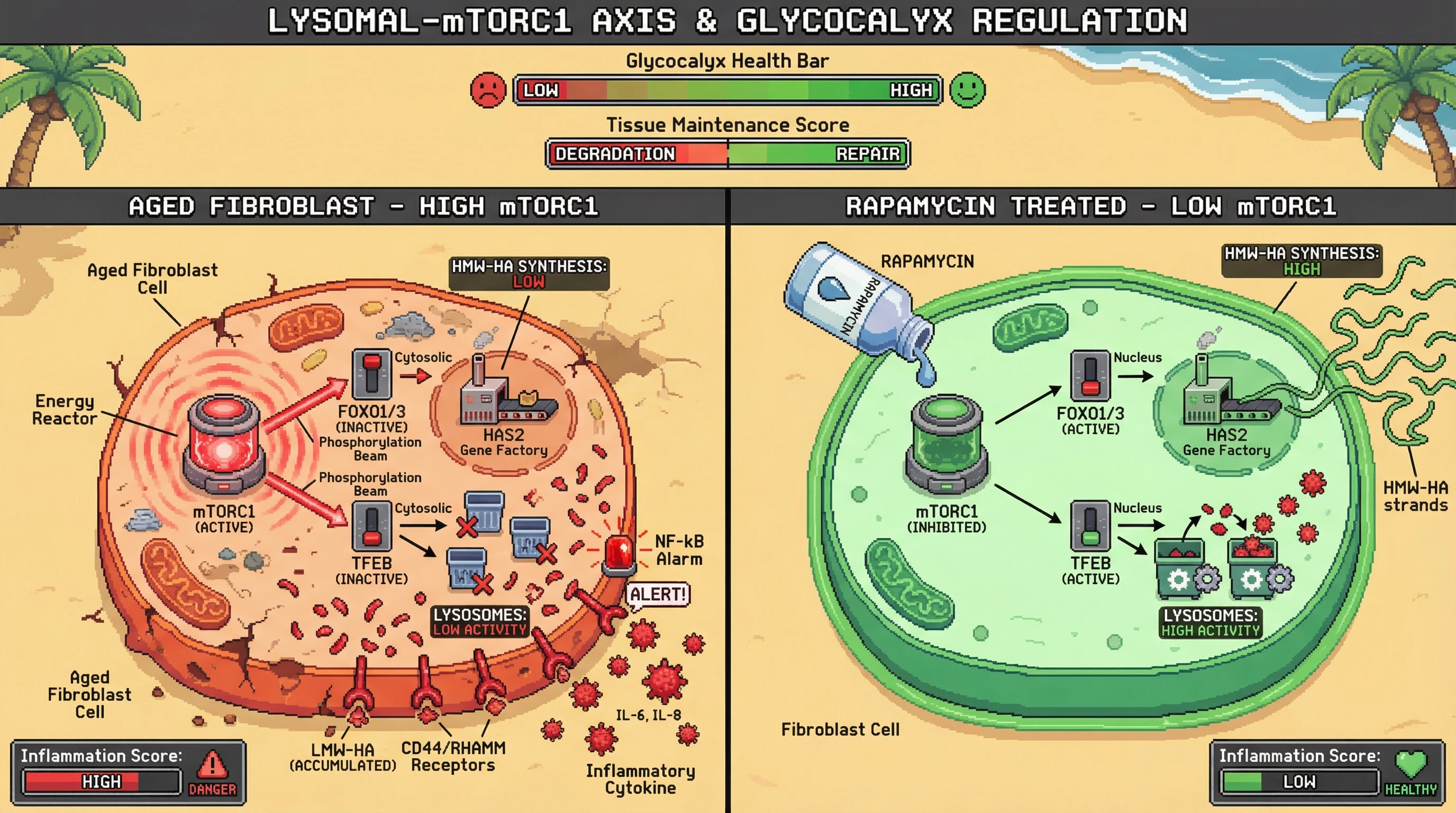 Infographic for: mTORC1 as a Glycocalyx Gatekeeper: Linking the Civilization‑Survival Dial to Hyaluronan Homeostasis