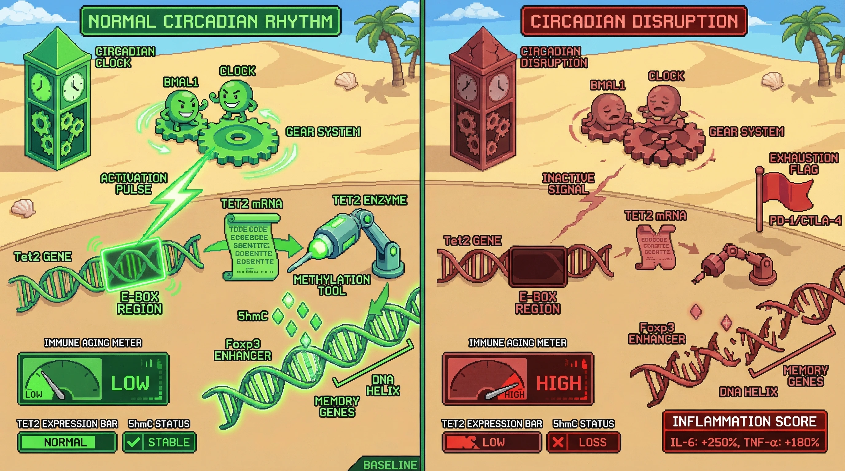 Infographic for: Circadian Control of TET2 Links Clock Disruption to Immune Epigenetic Aging
