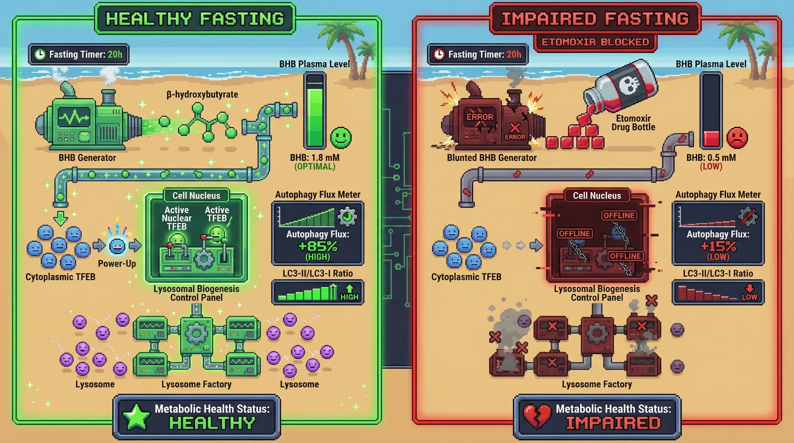 Infographic for: Extended Fasting Induces Lysosomal Priming via Ketone‑Dependent TFEB Activation, Predicting Autophagic Flux Independent of Duration in Metabolically Healthy Individuals