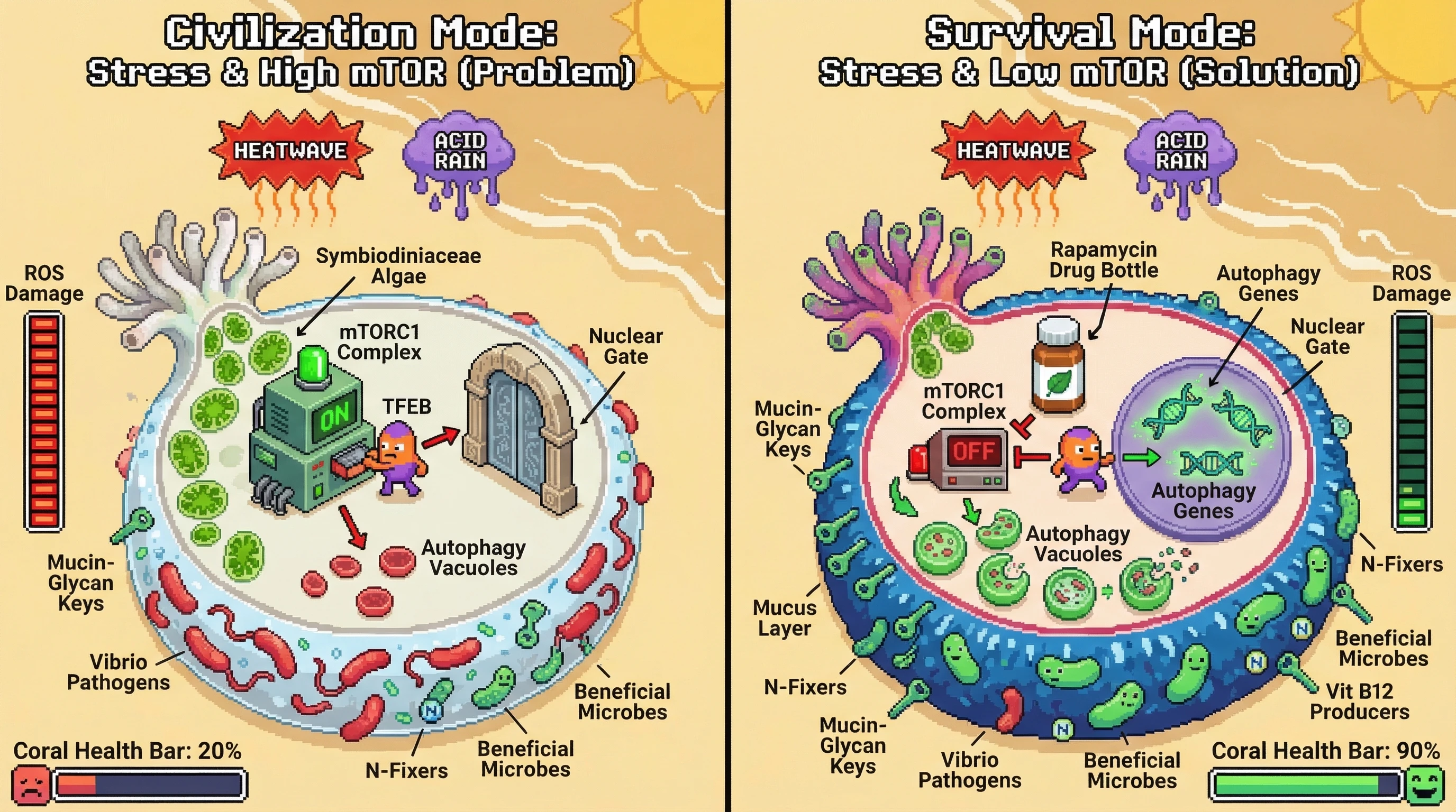 Infographic for: Host mTOR as a Civilization‑Survival Switch Governs Coral Holobiont Resilience via Autophagy‑Mediated Mucus Remodeling