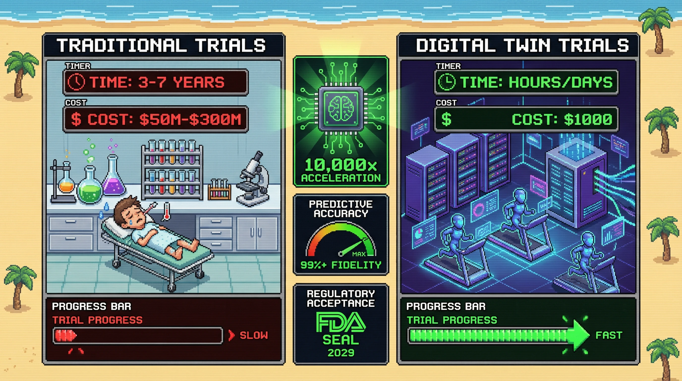 Infographic for: Digital Twin Biology Hits Simulation Singularity: 10,000x Faster Clinical Trials by 2029