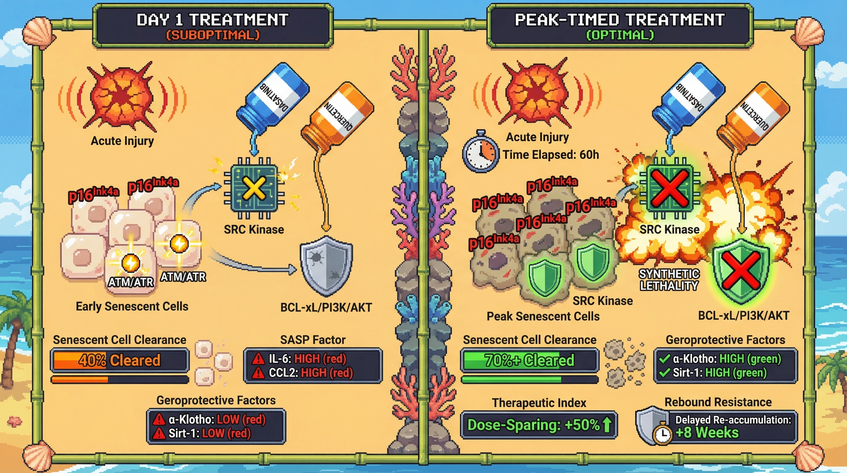 Infographic for: Timing Matters: A Biomarker-Guided Hit‑and‑Run Senolytic Strategy to Match Peak Senescence Burden