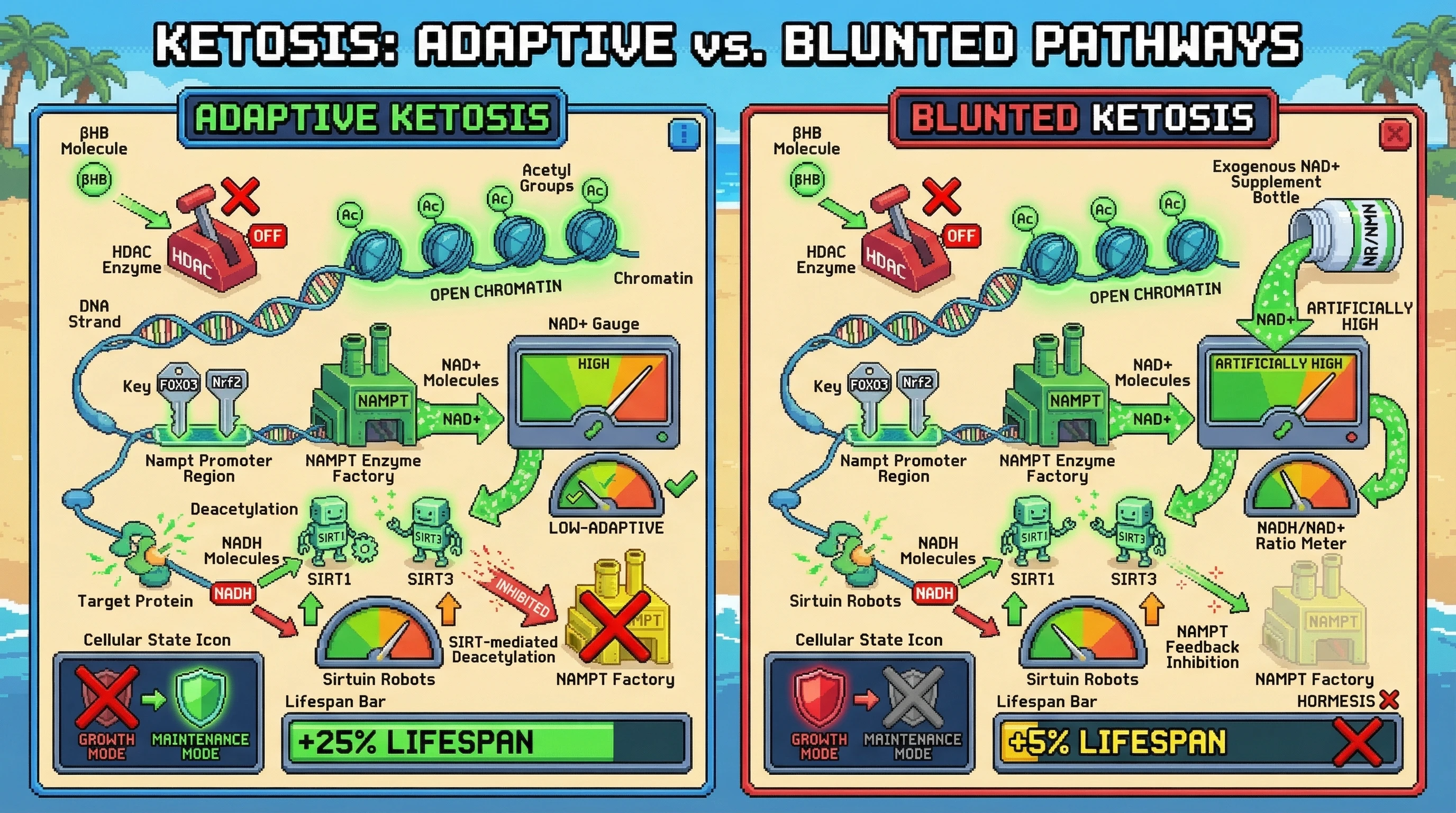 Infographic for: Hypothesis: Ketone‑Body‑Induced HDAC Inhibition Triggers a NAD+ Salvage Feedback That Determines Whether NAD+ Decline Is Adaptive or Pathological in Aging