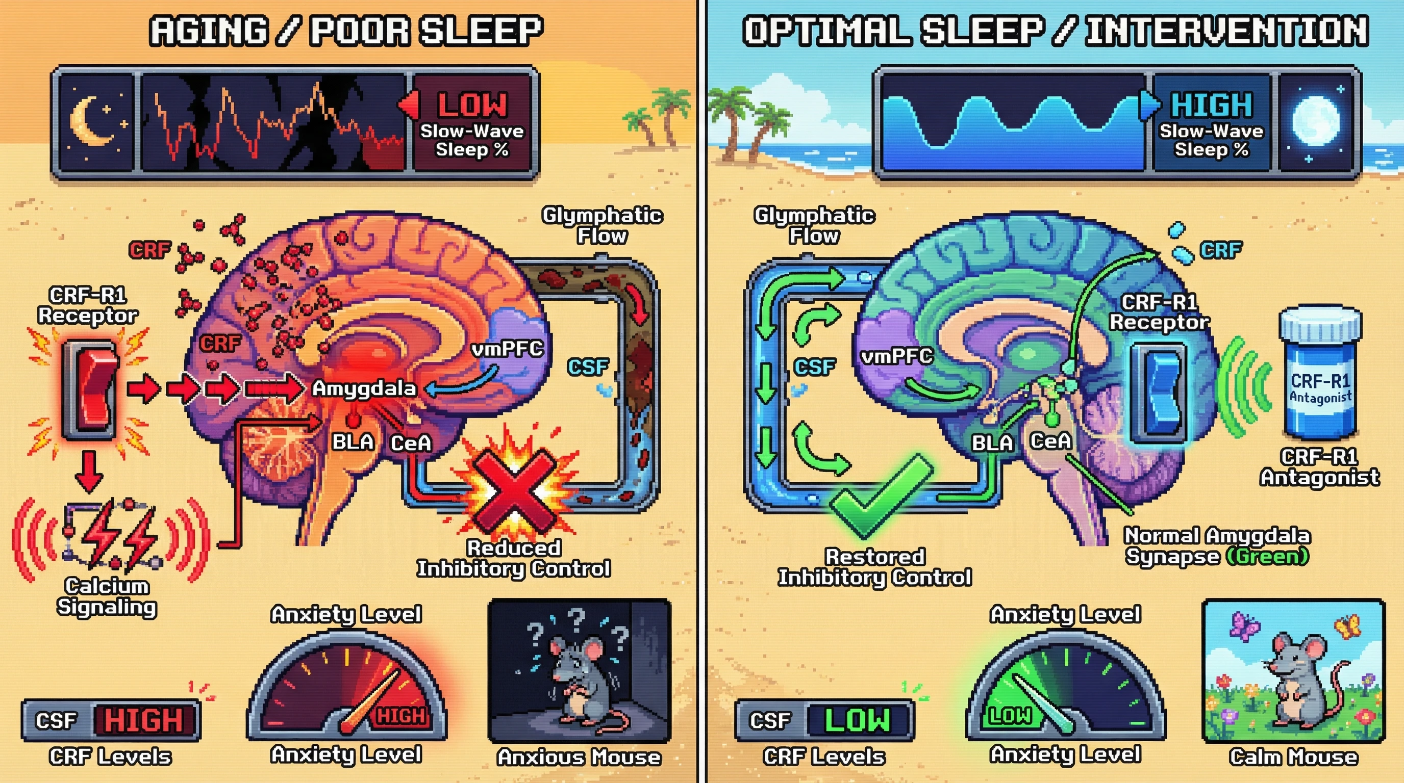 Infographic for: Sleep-Dependent Glymphatic Clearance of Corticotropin-Releasing Factor Gates Amygdala Circuit Sensitivity and Anxiety Vulnerability in Aging